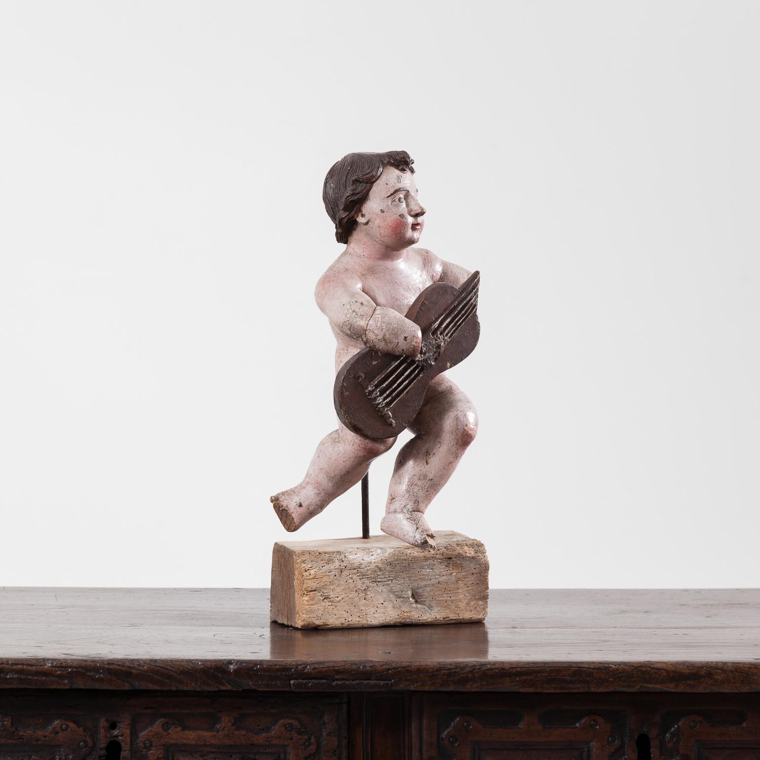 17th Century Italian Carved Painted Putto In Good Condition In York, GB