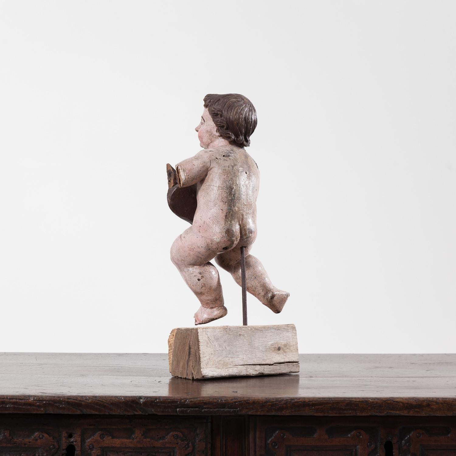 17th Century Italian Carved Painted Putto 1