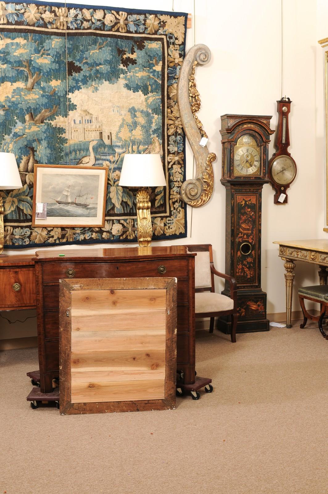 17th Century Italian Rectangular Brown Painted and Carved Parcel Gilt Mirror en venta 6