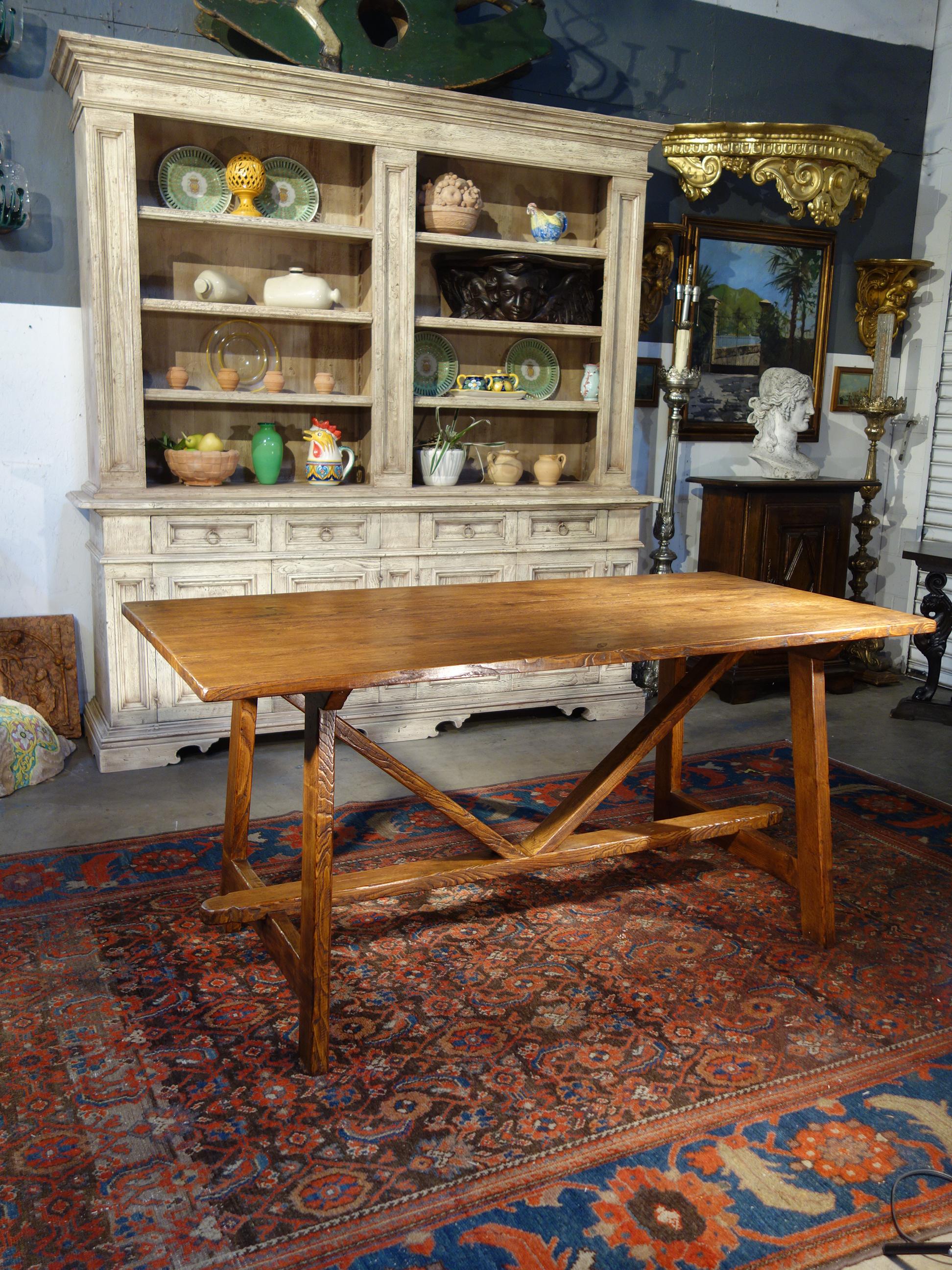CAPRETTA table line - our 17th Century Italian refectory style rustic table handcrafted in Old Chestnut with brushed surface to accentuate the grain and Classic Renaissance shellac stain - available in custom size, with smooth surface, or with wood