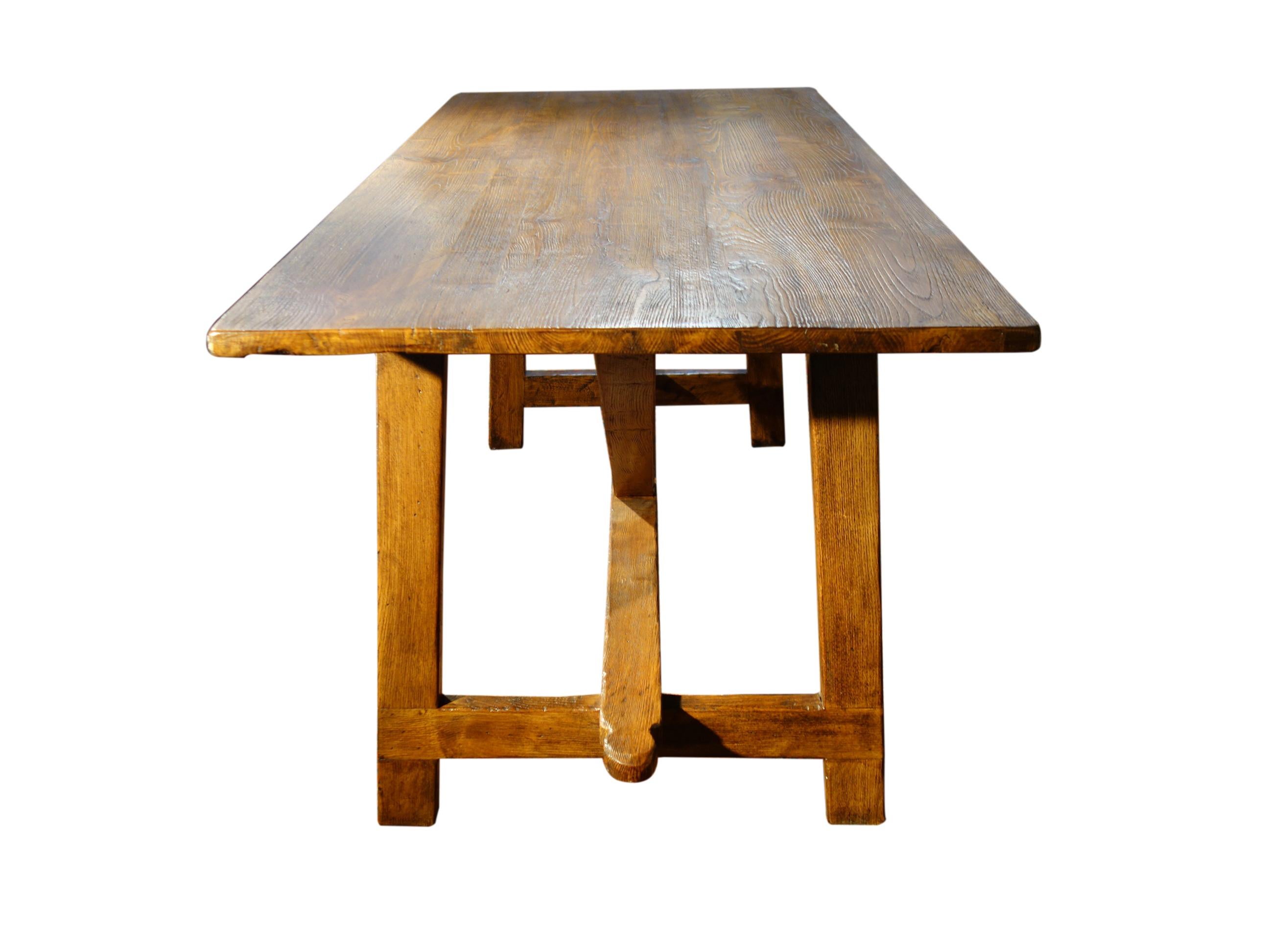 Hand-Crafted 17th C Italian Refectory Style Solid Chestnut CAPRETTA Table with dining options For Sale