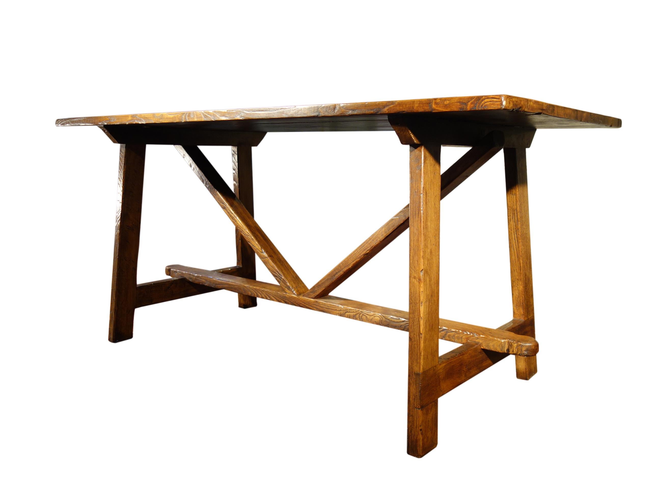 17th C Italian Refectory Style Solid Chestnut CAPRETTA Table with dining options For Sale 3