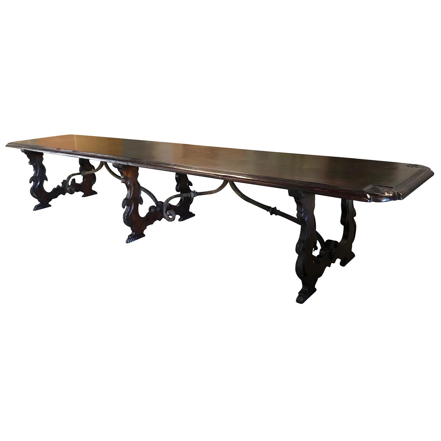 Hand-Carved 17th Century Italian Refectory Table - Antique Large Walnut Dining Table 
