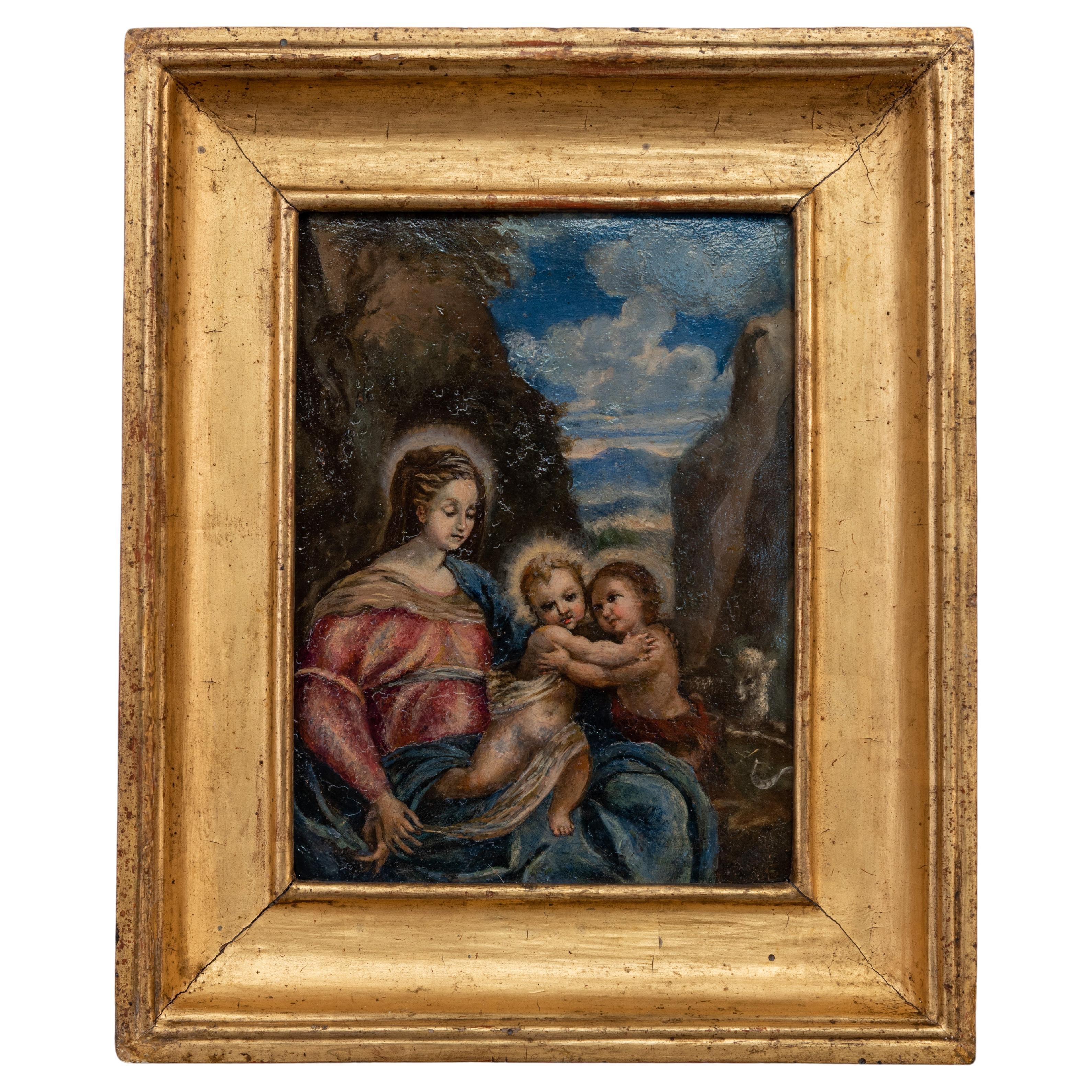 17th Century Italian Religious Painting Oil in Copper