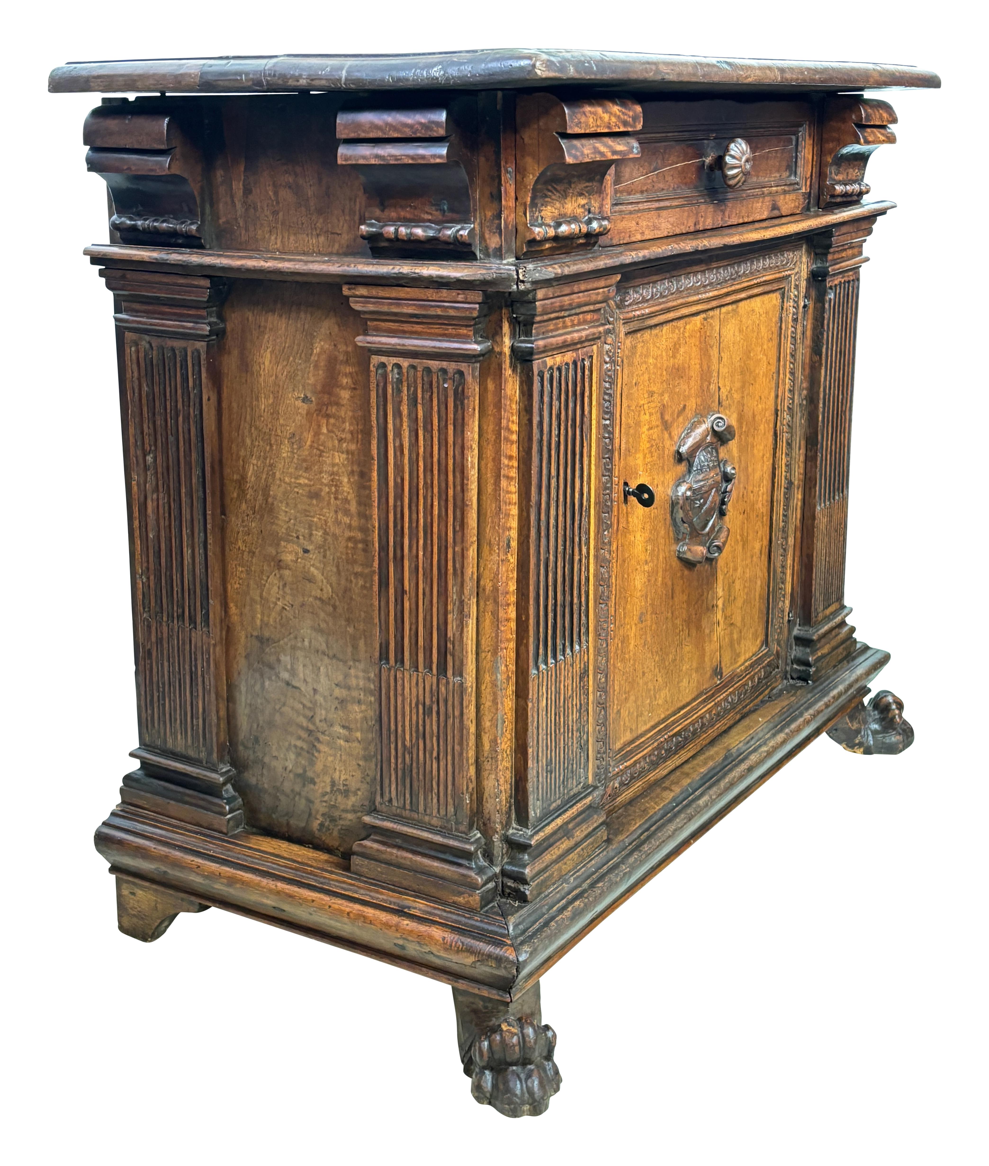 Hand-Carved 17th Century Italian Renaissance Walnut Credenza For Sale