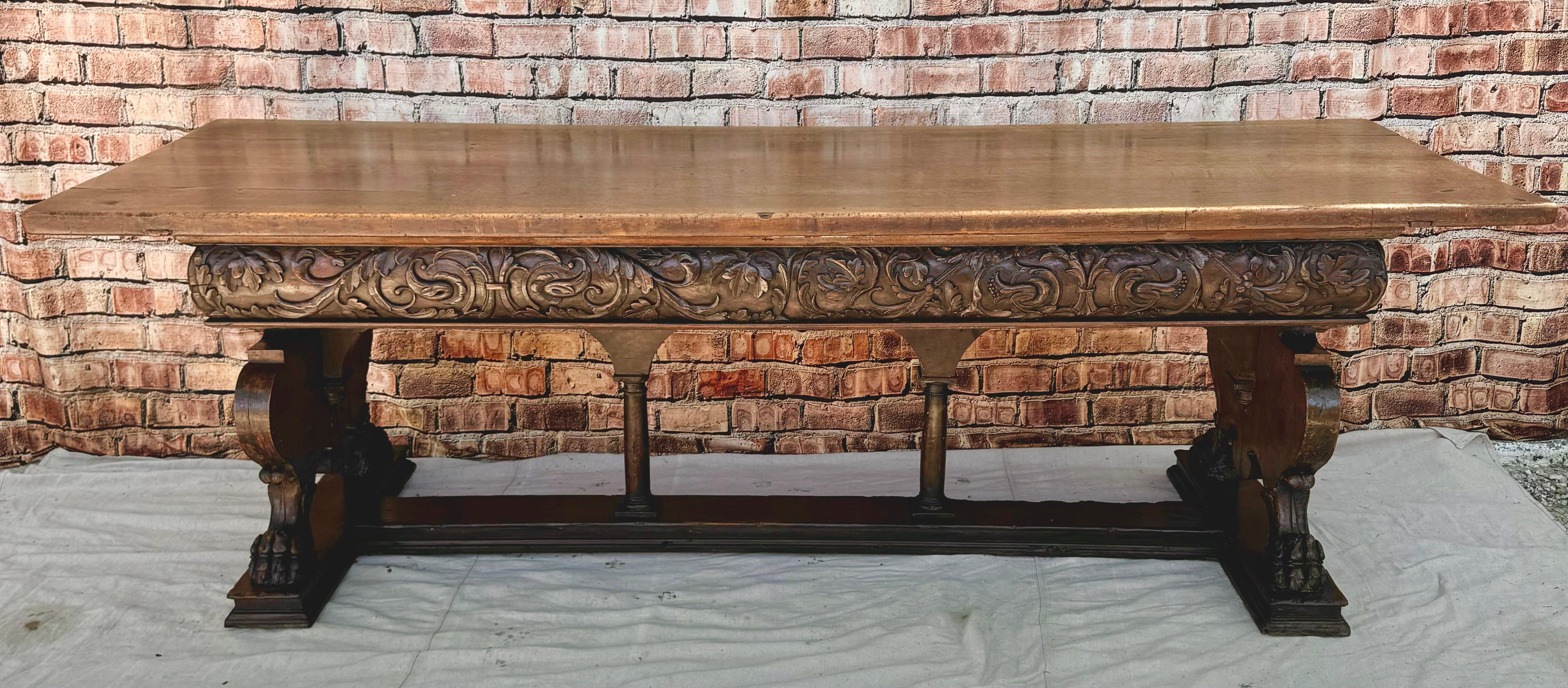 Magnifique table à tréteaux en noyer de la Renaissance italienne du XVIIe siècle en vente 11