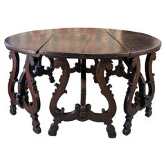 17th Century Italian Round Walnut Table w/ Lyre Legs