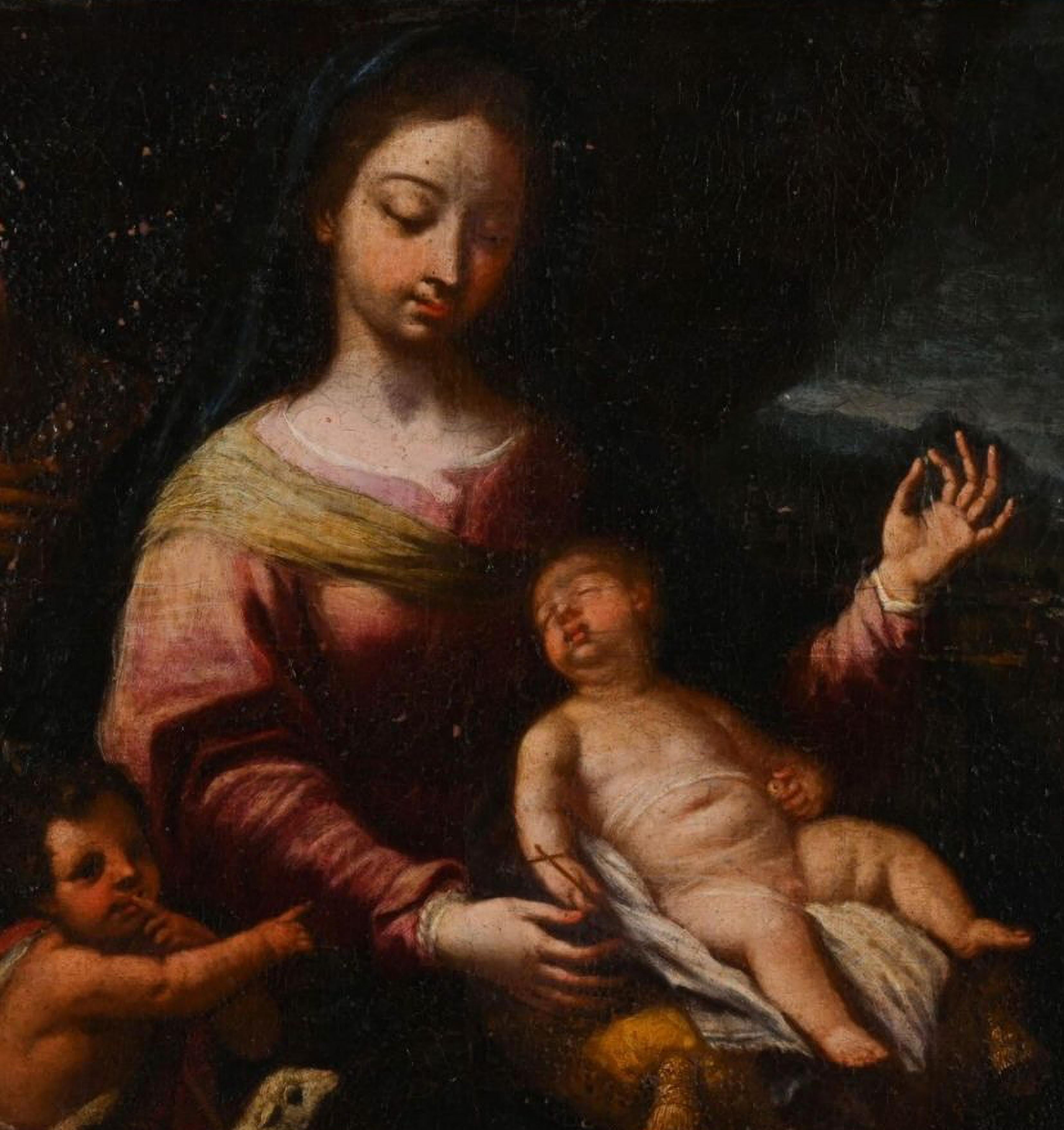 17. Jahrhundert Italienische Schule  „Holy Family with St. John the Baptist“ (Barock) im Angebot