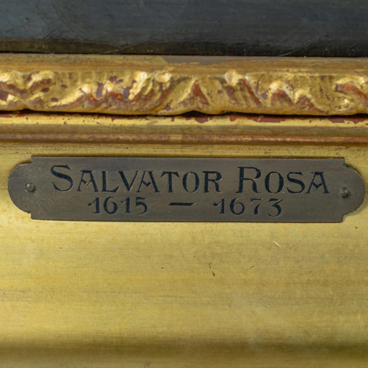 Salvator Rosa (Att) 17e siècle Huile sur toile - Soldats et voyageurs au repos en vente 1