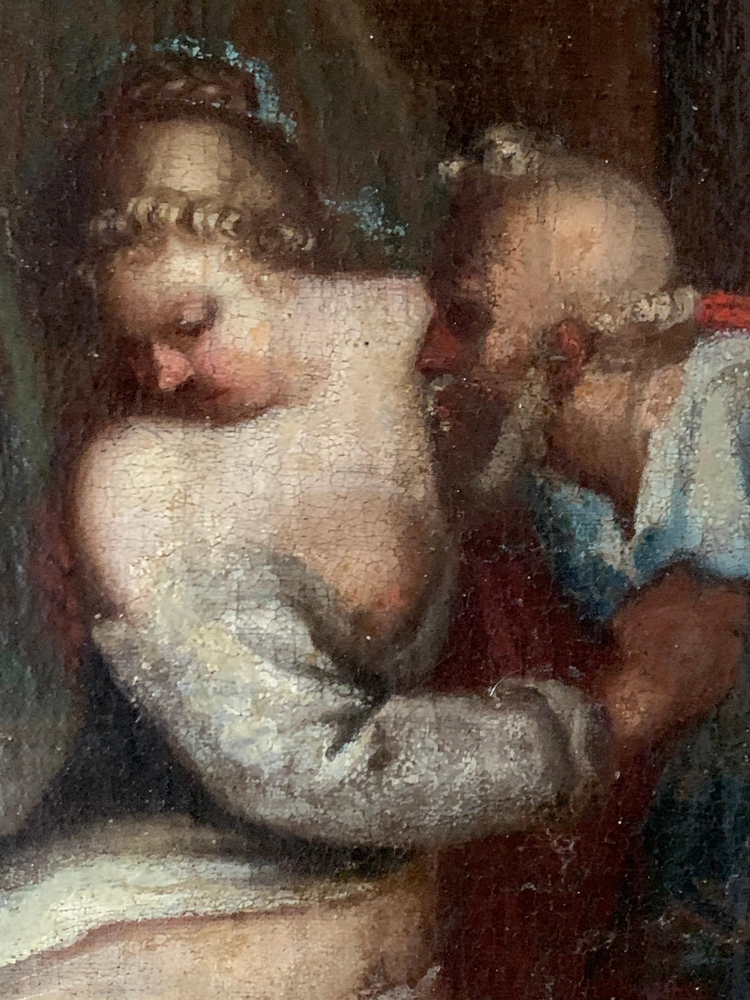 17th Century Italian Old Master Oil Painting Old Man & Courtesan Woman 2