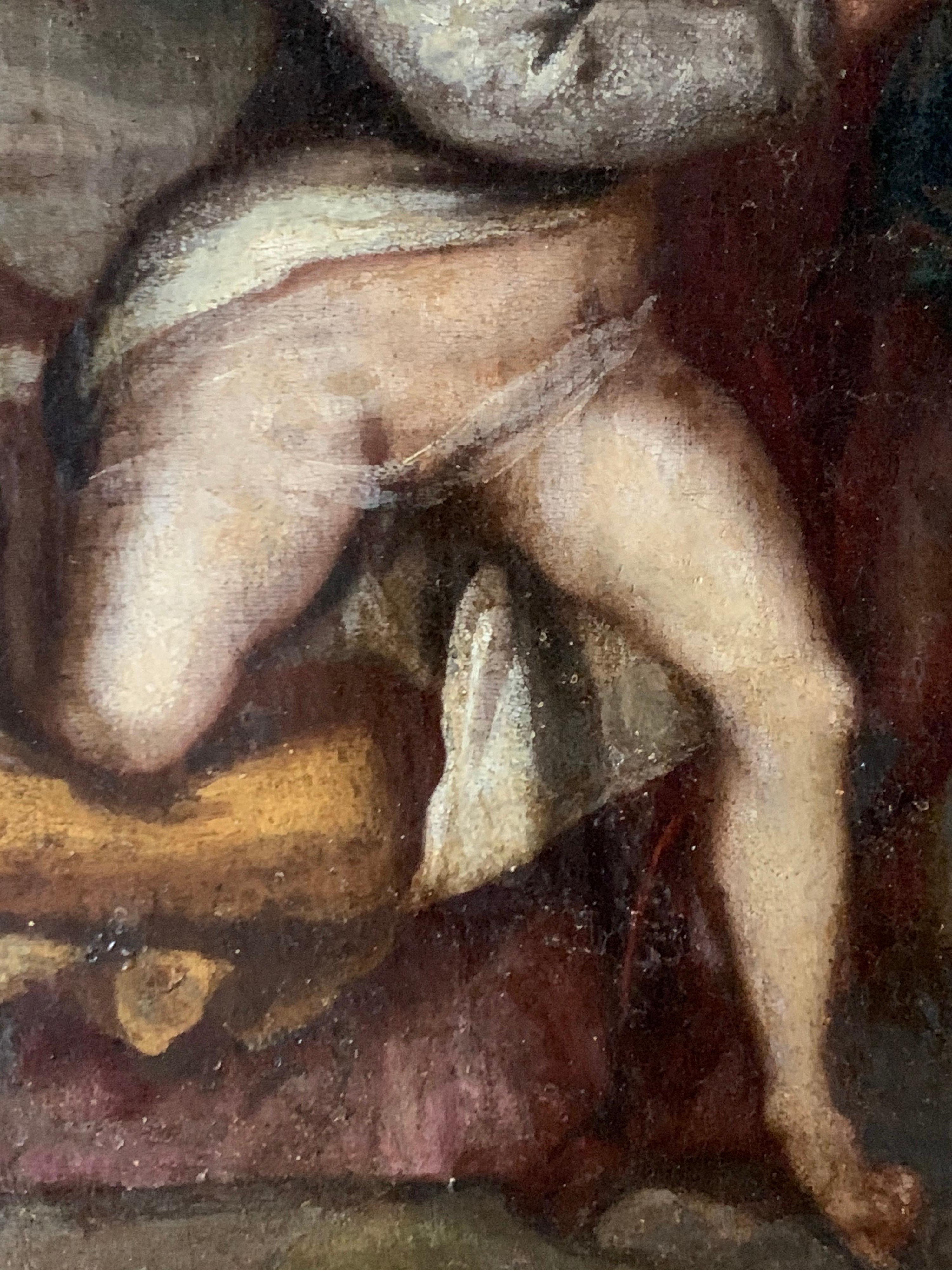 17th Century Italian Old Master Oil Painting Old Man & Courtesan Woman 3