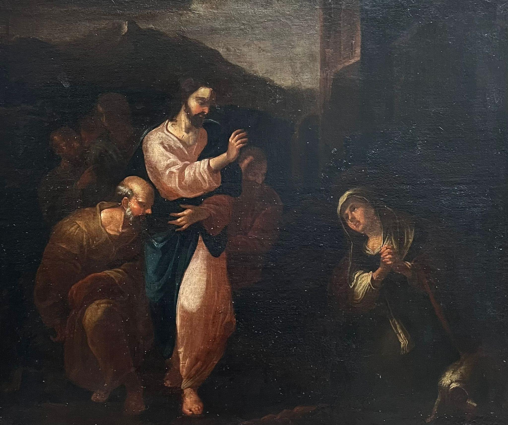 17th Century Large Italian Old Master Oil Christ and the Penitent Canaanite - Painting by 17th Century Italian School