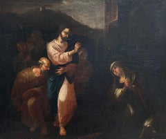 17th Century Large Italian Old Master Oil Christ and the Penitent Canaanite