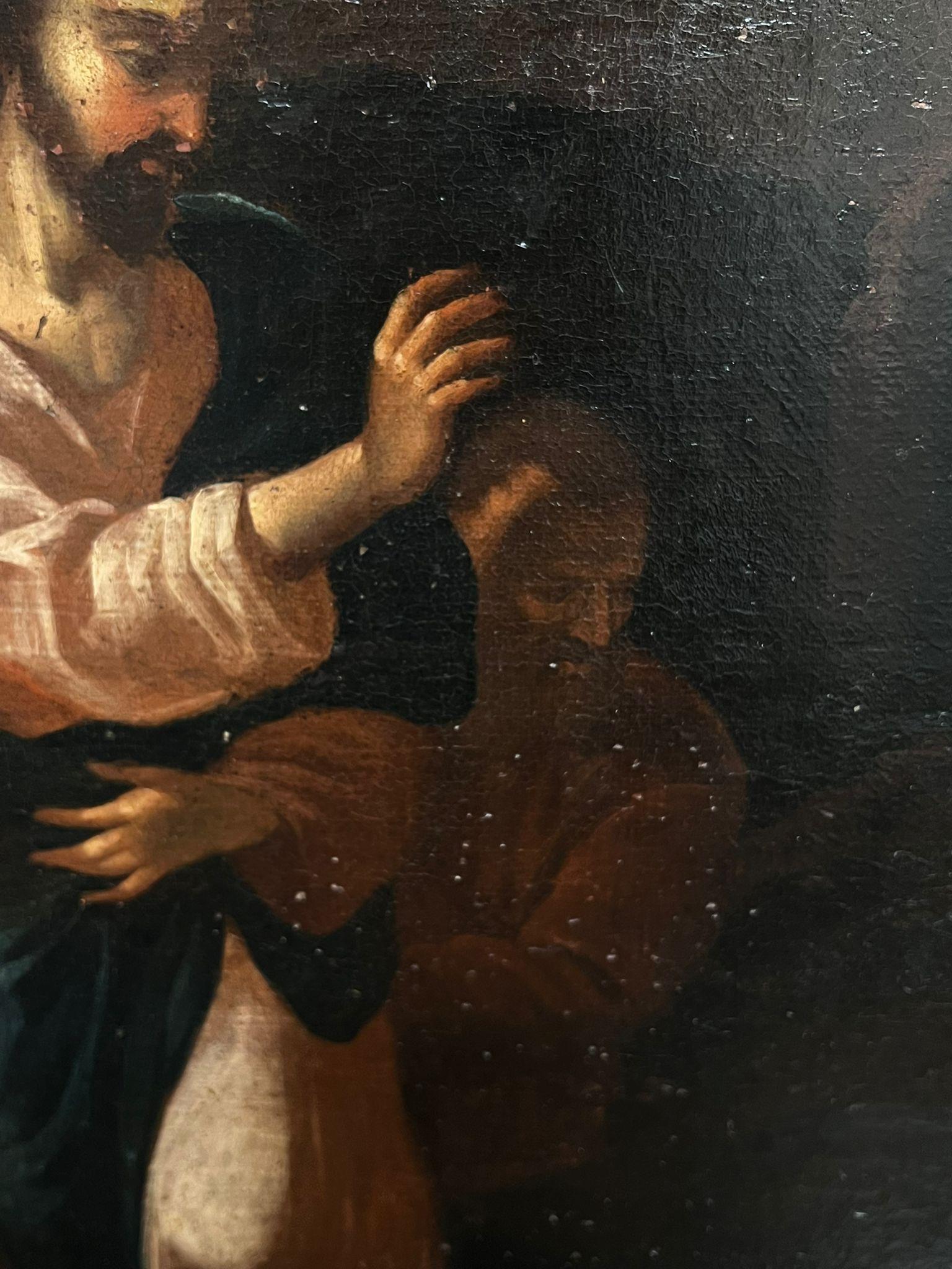 17th Century Large Italian Old Master Oil Christ and the Penitent Canaanite - Black Portrait Painting by 17th Century Italian School