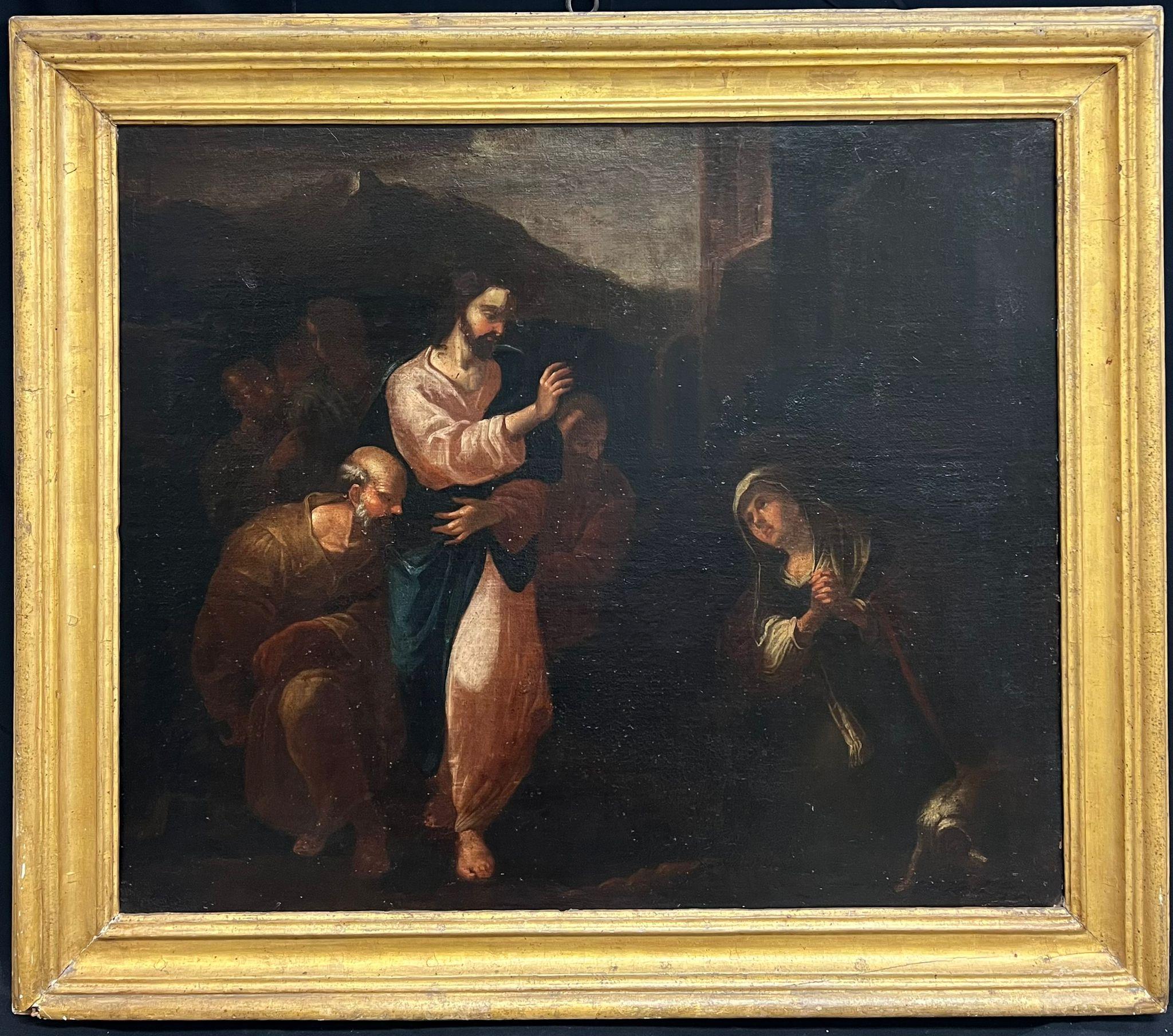 17th Century Italian School Portrait Painting - 17th Century Large Italian Old Master Oil Christ and the Penitent Canaanite