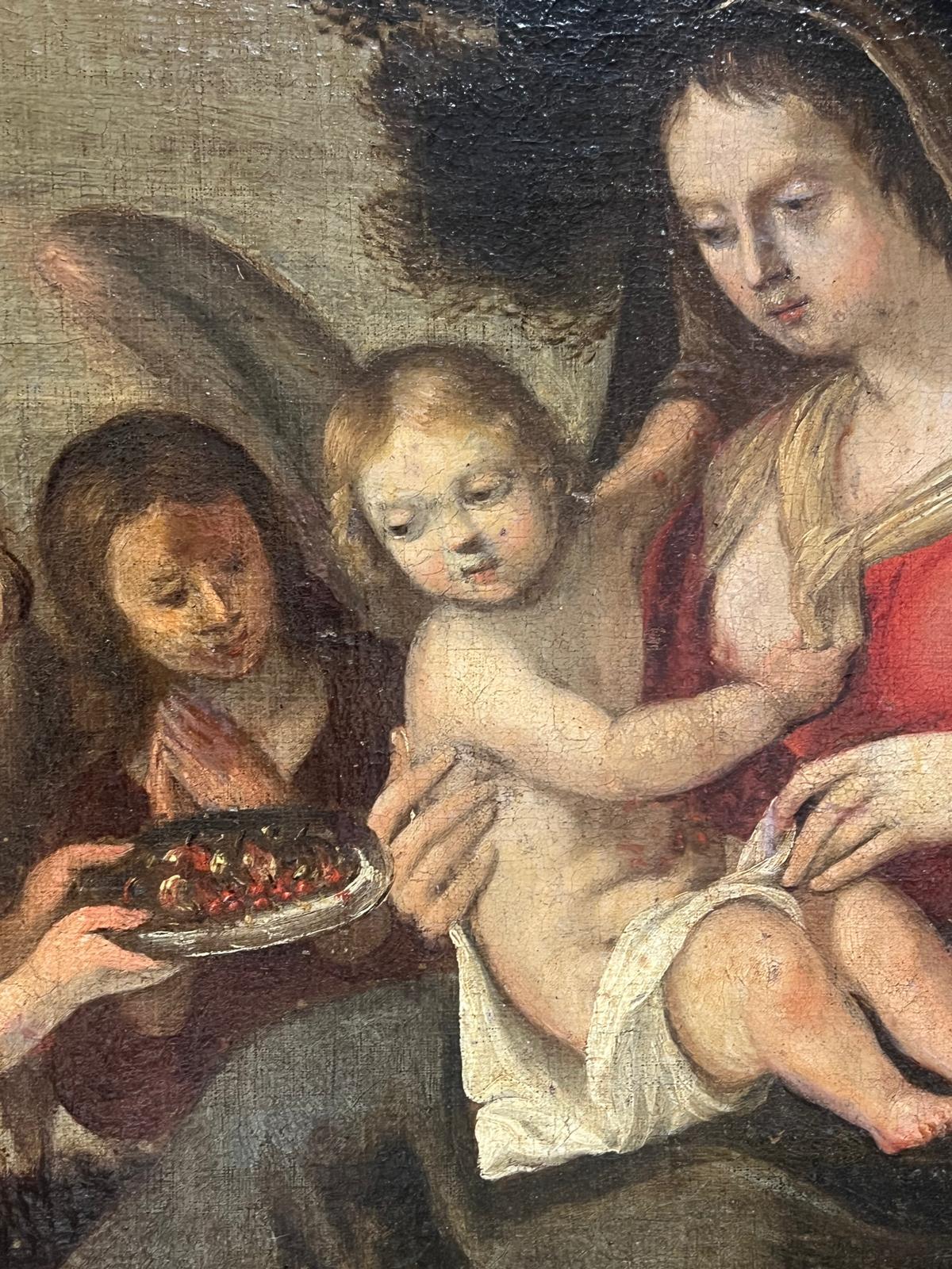 Peinture baroque du 17e siècle Madonna & Child Attendant Angels Offering Gifts en vente 8