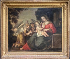 Gemälde, Barock, Madonna und Kind, Attendant-Engel, die Geschenke anbieten, 17. Jahrhundert