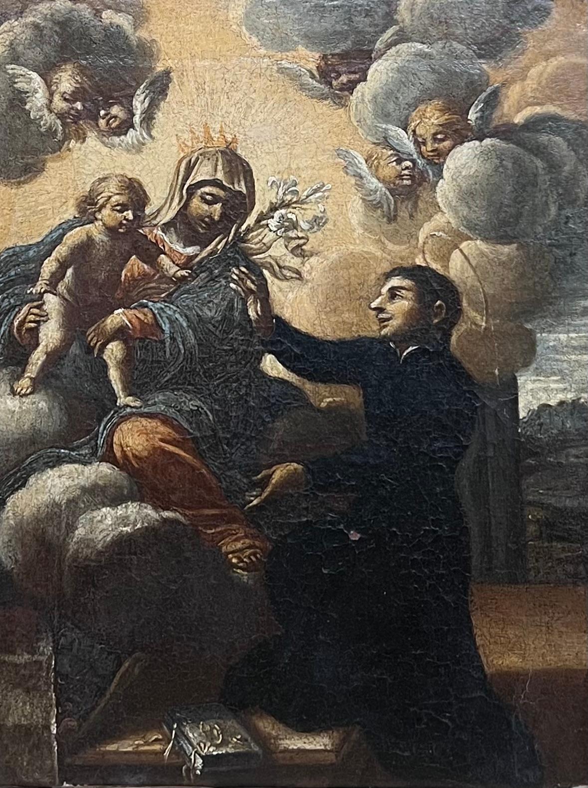 Madonna & Child mit himmlischen Cherubinen Feines Altmeister-Öl aus dem 17. (Alte Meister), Painting, von 17th Century Italian School