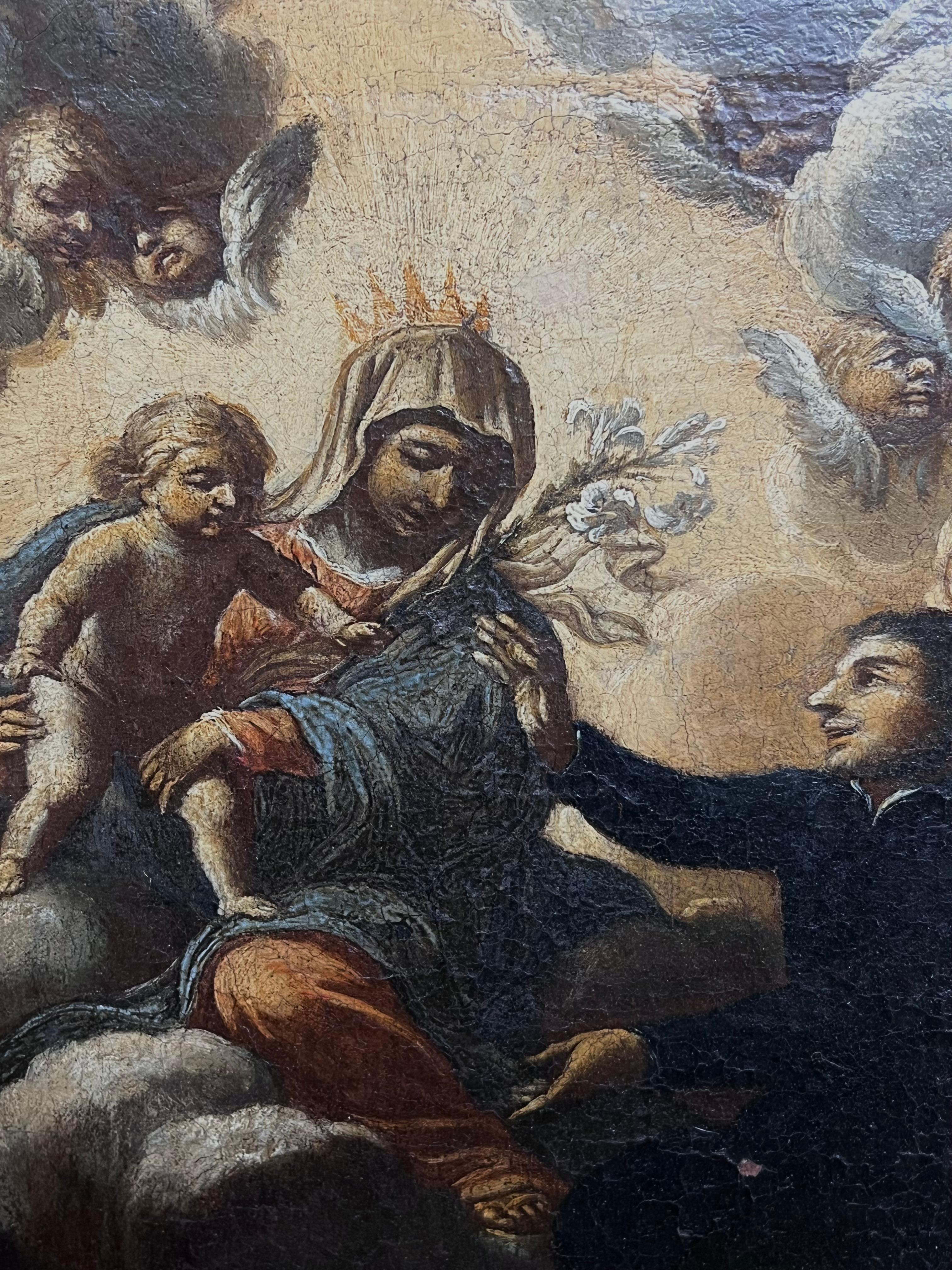 Madonna & Child mit himmlischen Cherubinen Feines Altmeister-Öl aus dem 17. (Braun), Portrait Painting, von 17th Century Italian School