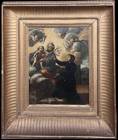 Madone & Child avec Saint Chérubin Céleste Huile de Maître Ancienne du 17ème siècle