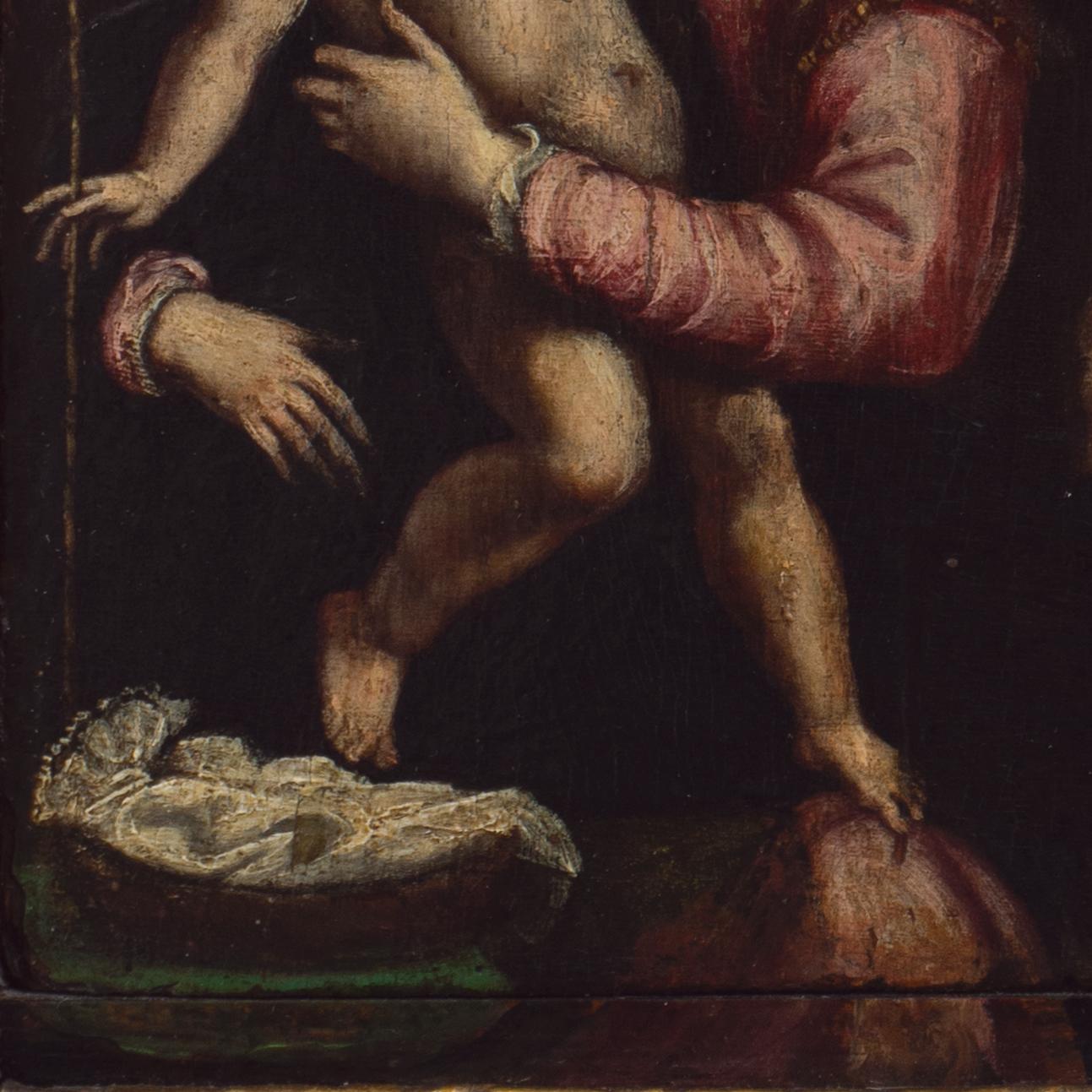 'Mary with Jesus and St. John the Baptist', 17th Century Milanese School Oil For Sale 9