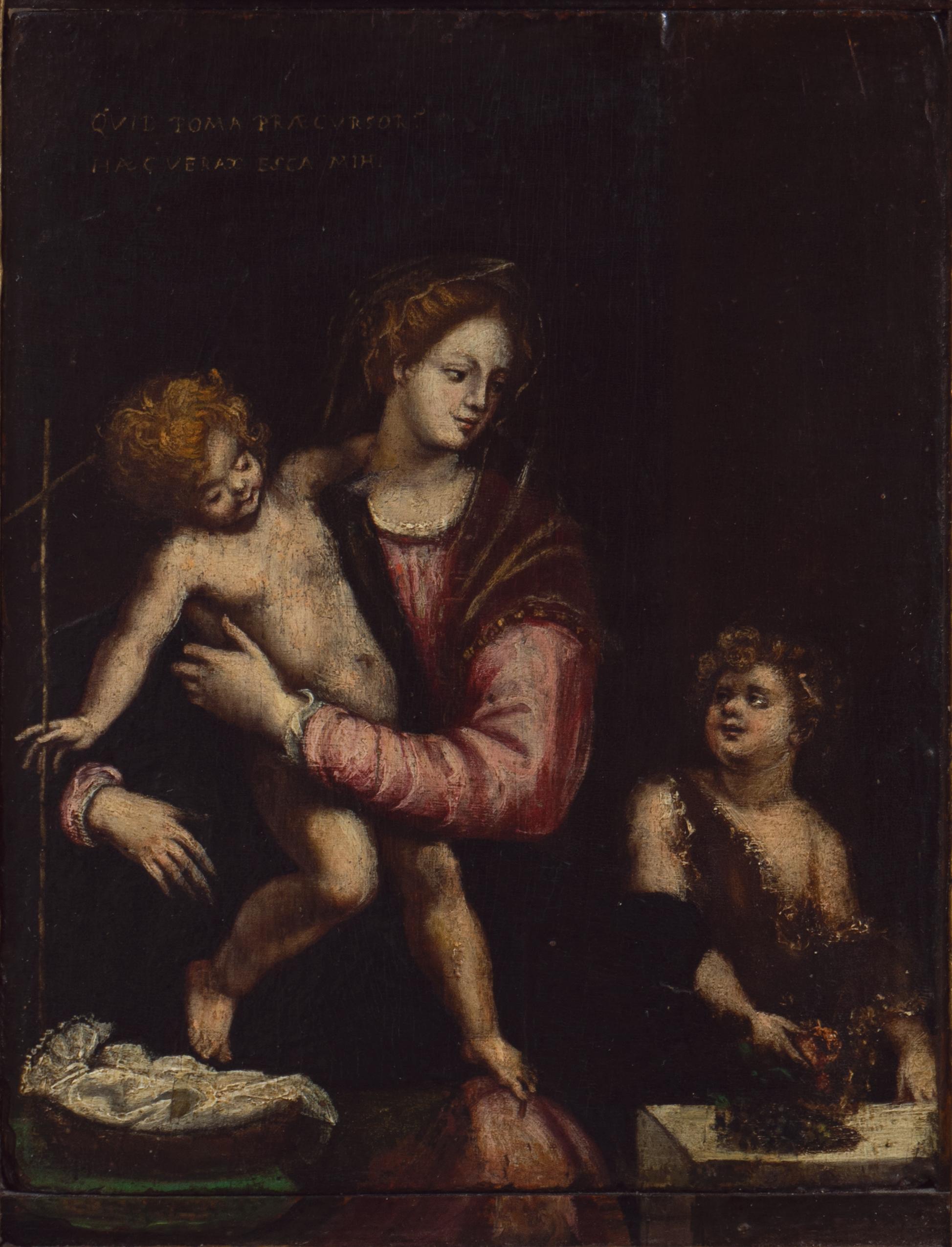 'Mary with Jesus and St. John the Baptist', 17th Century Milanese School Oil - Painting by 17th Century Italian School