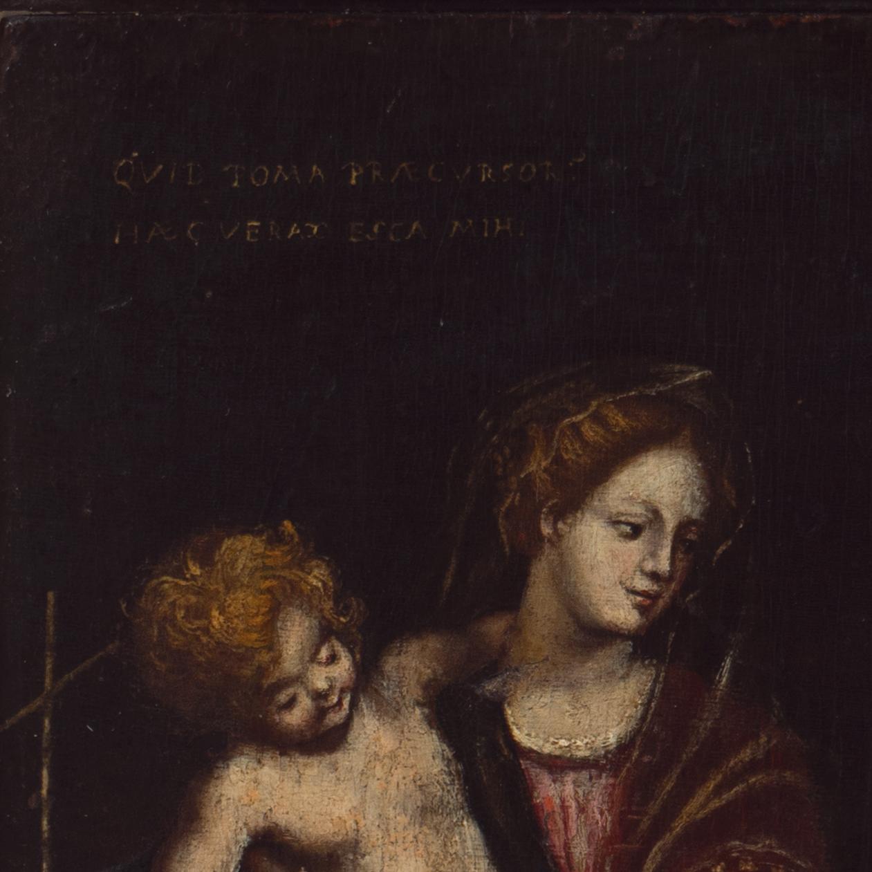 'Mary with Jesus and St. John the Baptist', 17th Century Milanese School Oil For Sale 1