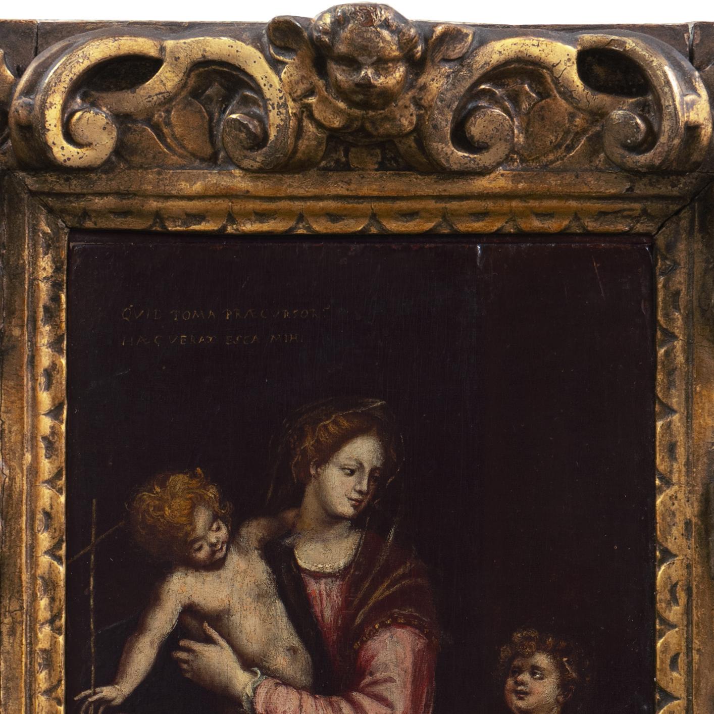 'Mary with Jesus and St. John the Baptist', 17th Century Milanese School Oil For Sale 2