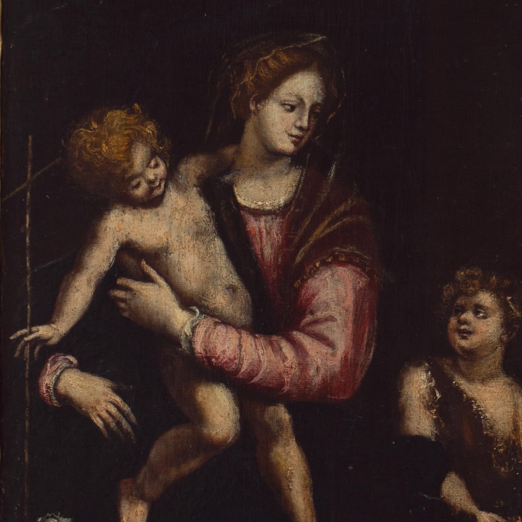 'Mary with Jesus and St. John the Baptist', 17th Century Milanese School Oil For Sale 3
