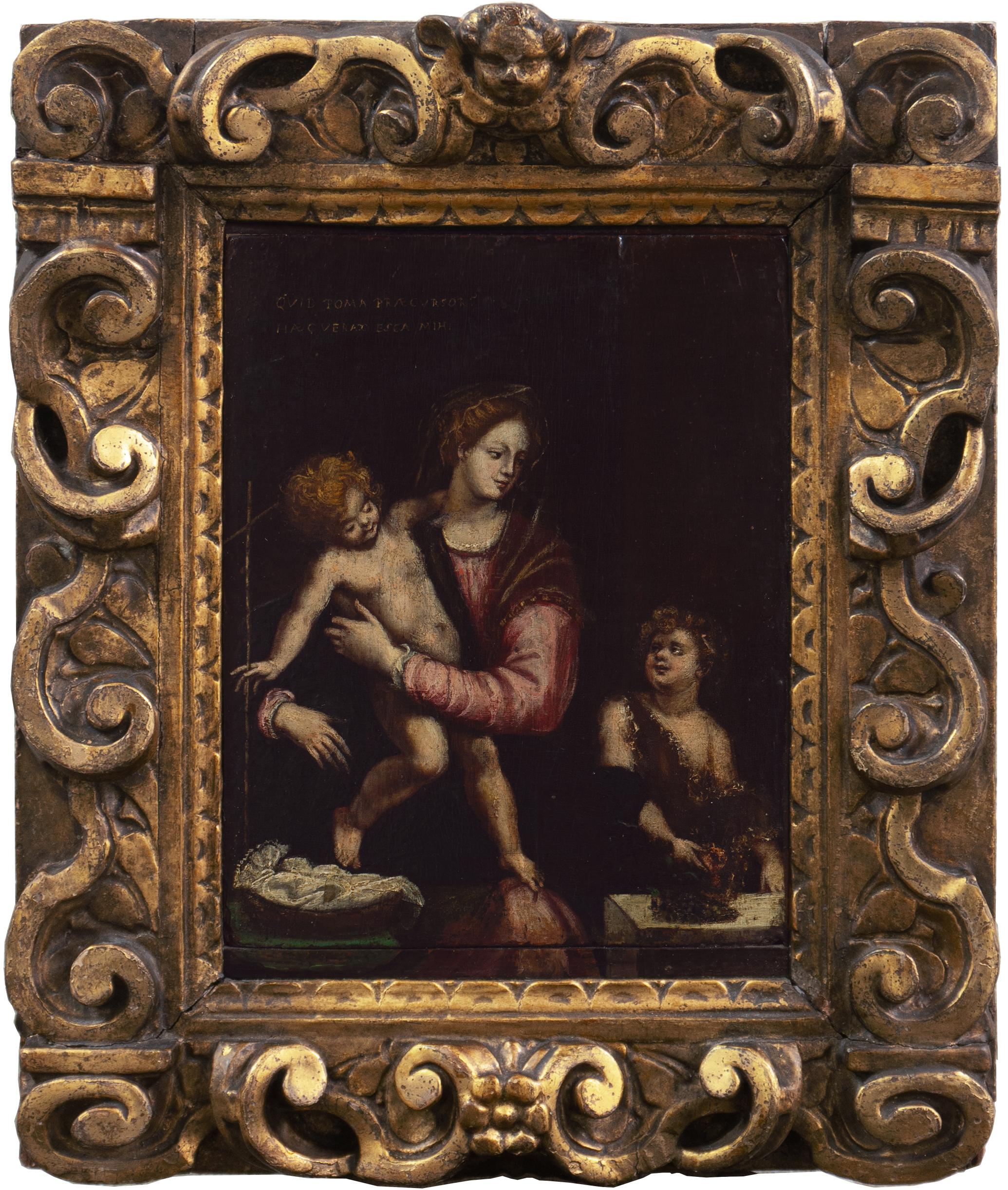 17th Century Italian School Figurative Painting - 'Mary with Jesus and St. John the Baptist', 17th Century Milanese School Oil