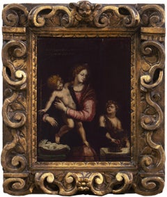 Antique 'Mary with Jesus and St. John the Baptist', 17th Century Milanese School Oil