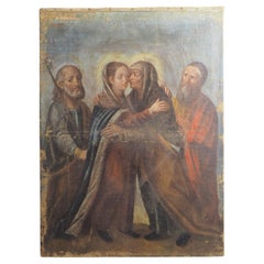 Óleo religioso de escuela italiana del siglo XVII "La Visitación"