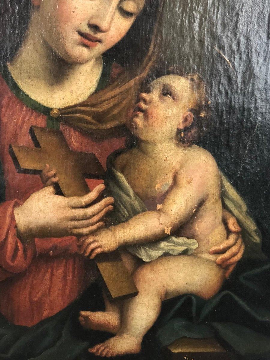 An interesting antique Italian school oil on canvas painting representing the religous theme of the 