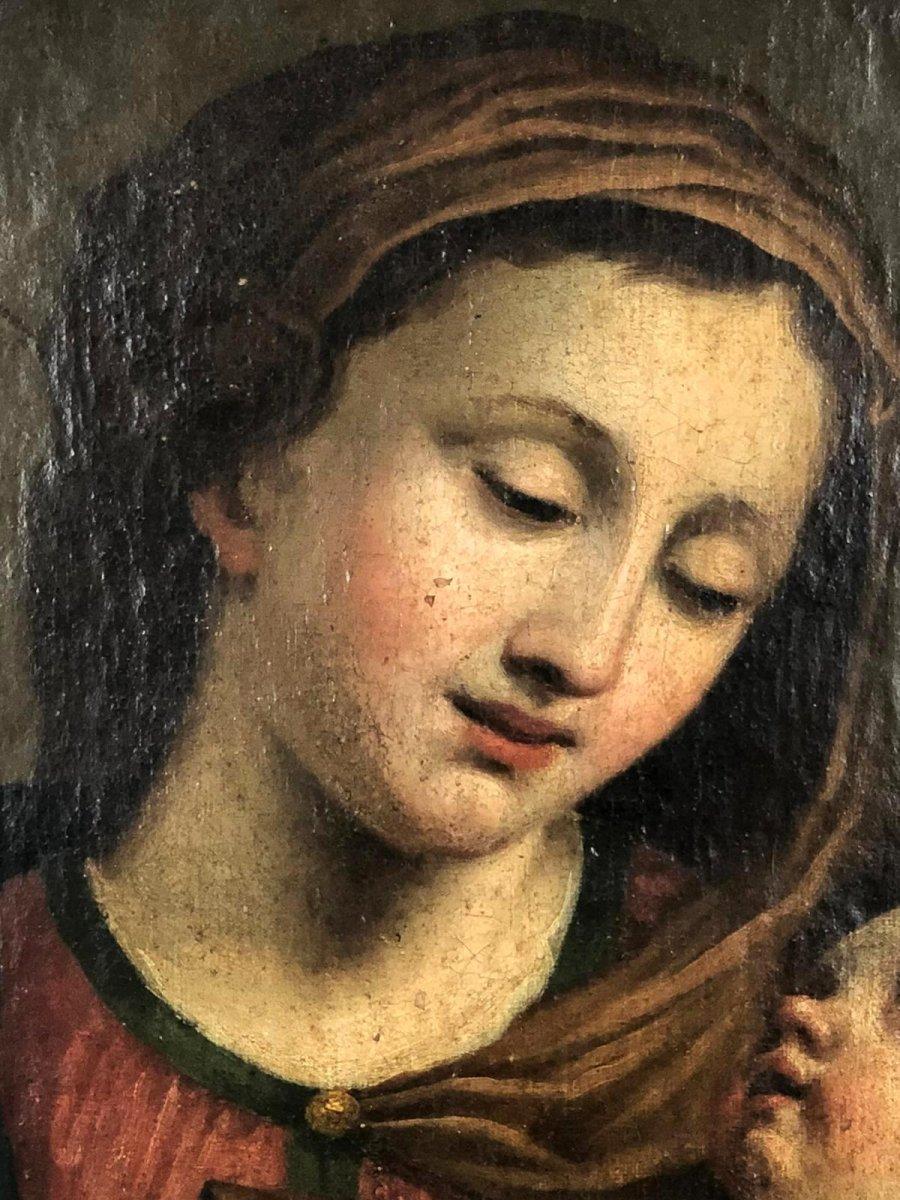 Painted 17th Century Italian School Virgin and Child Painting