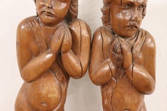 17th Century Italian Sculpture Pair of Carved Wooden Cherubs