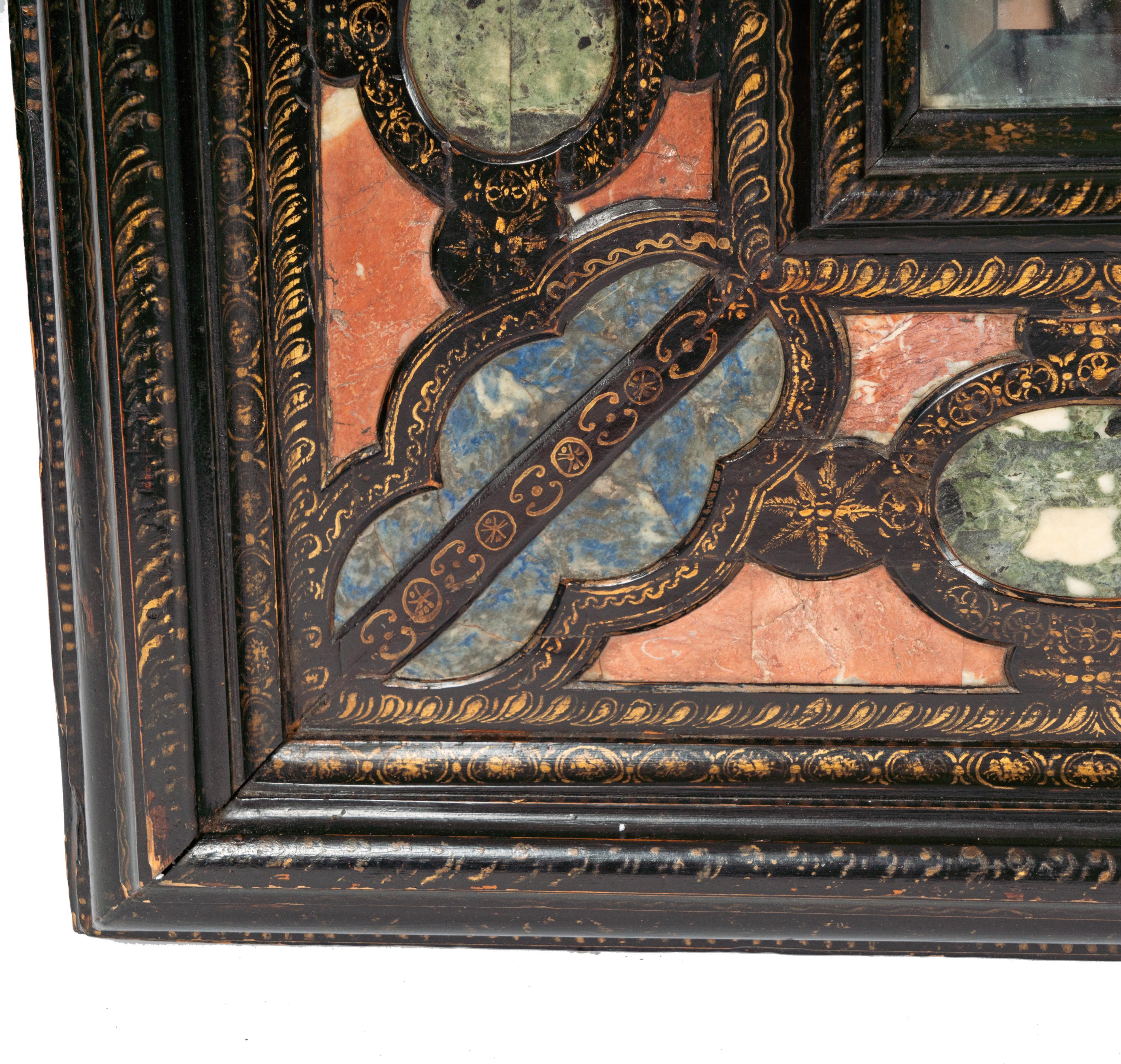 17th century Italian  Specimen Stone -Inset  Ebonized Wood Wall Mirror For Sale 1