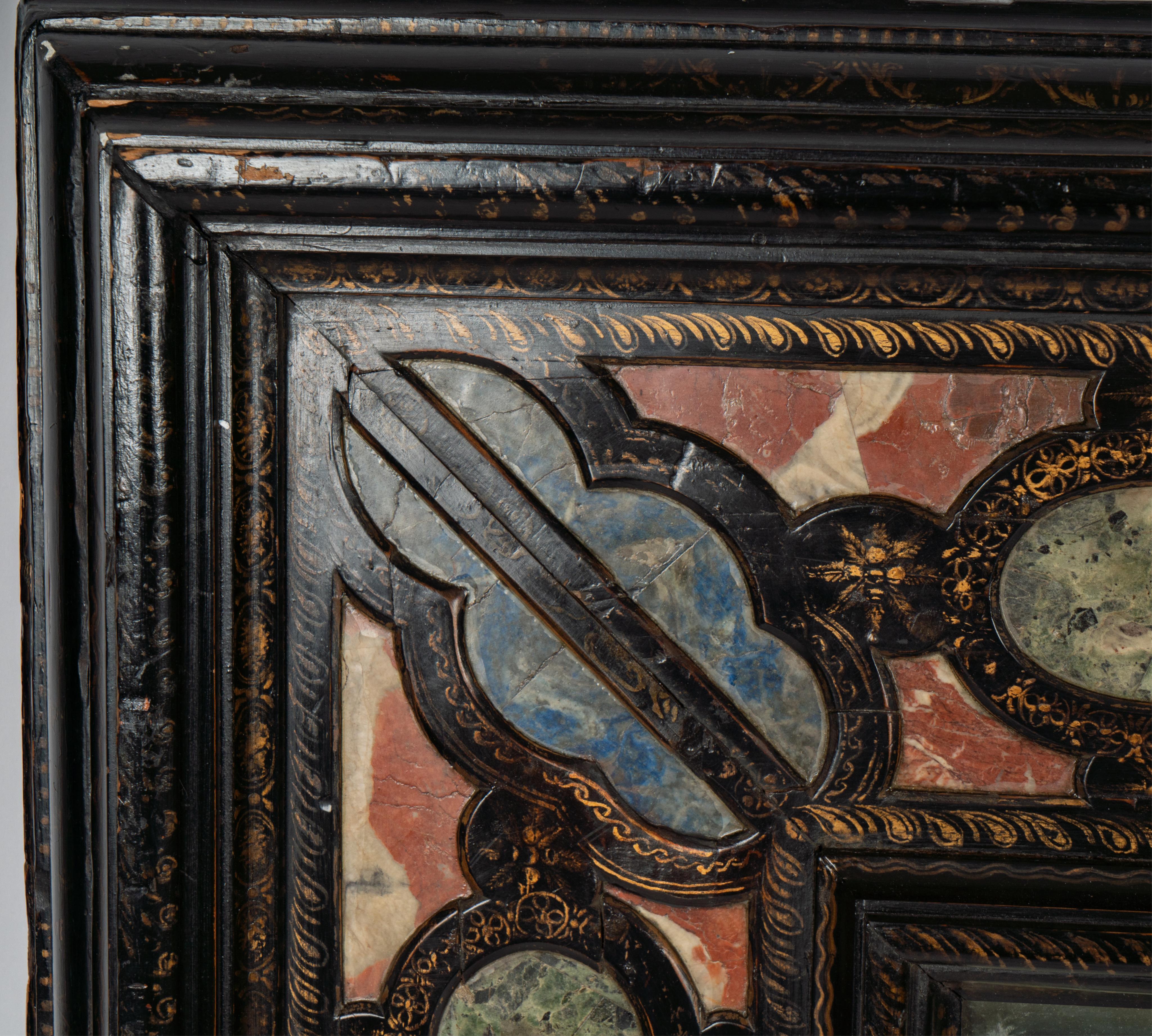 17th century Italian  Specimen Stone -Inset  Ebonized Wood Wall Mirror For Sale 2