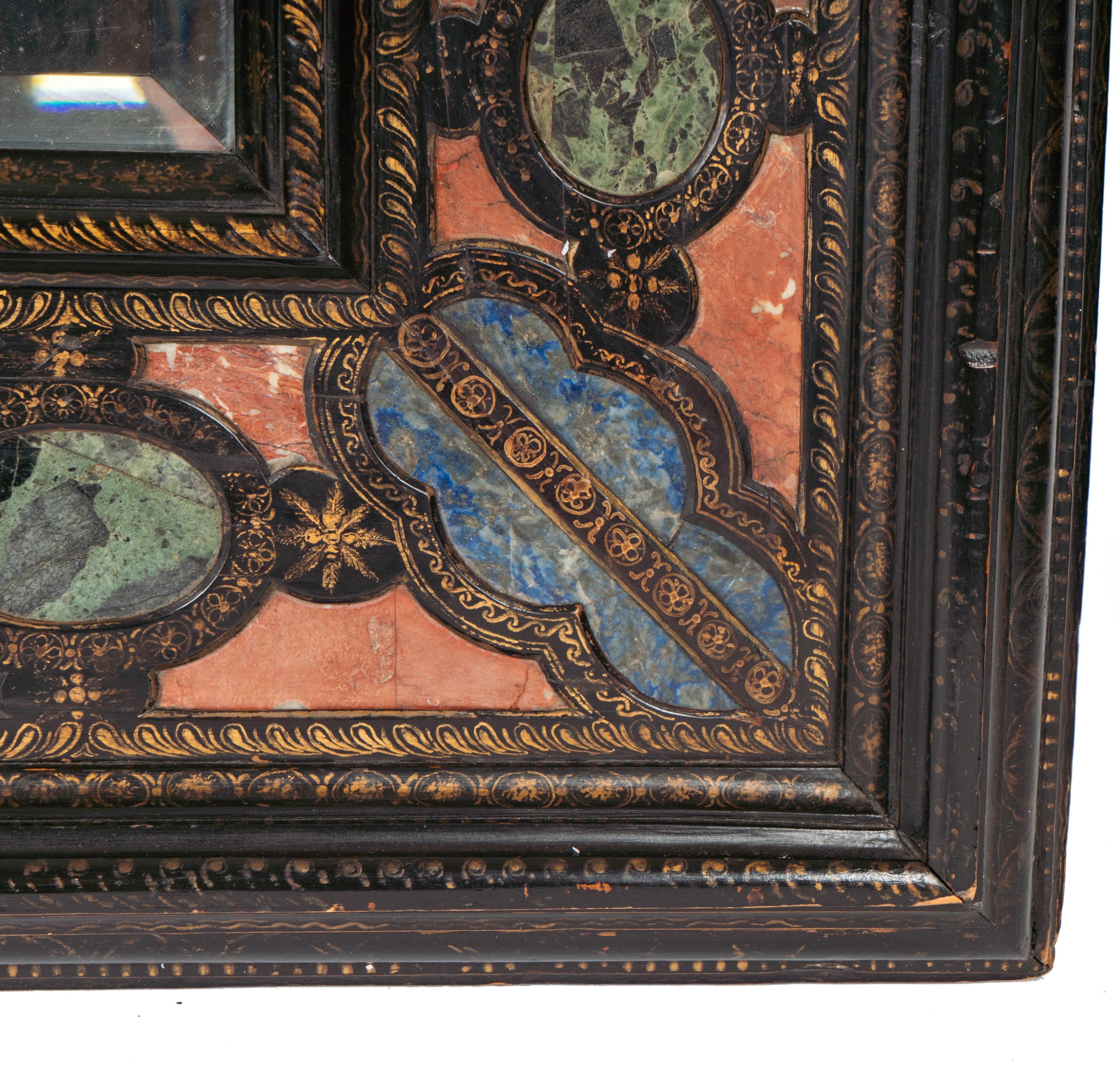 17th century Italian  Specimen Stone -Inset  Ebonized Wood Wall Mirror For Sale 3