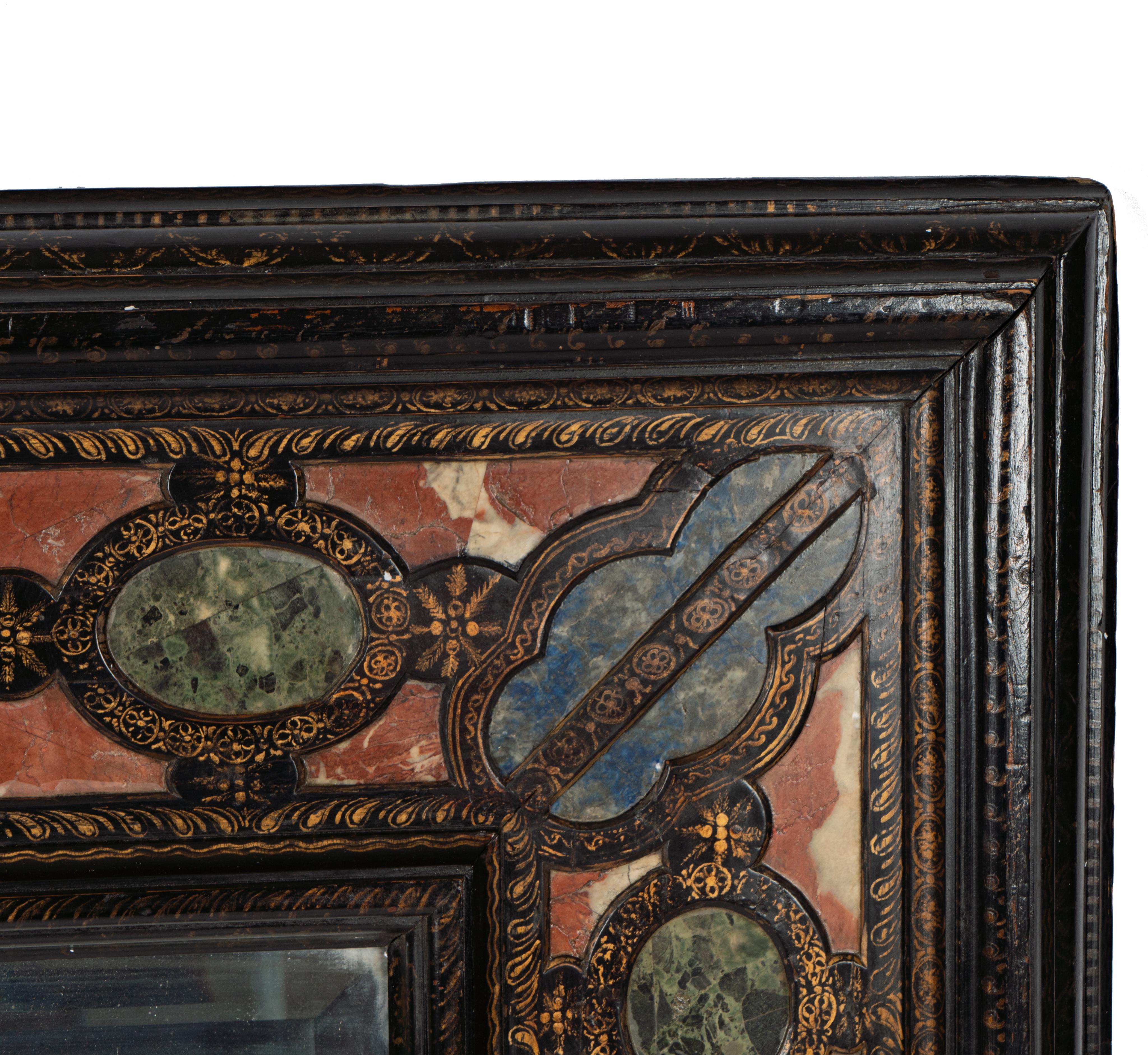 17th century Italian  Specimen Stone -Inset  Ebonized Wood Wall Mirror For Sale 4
