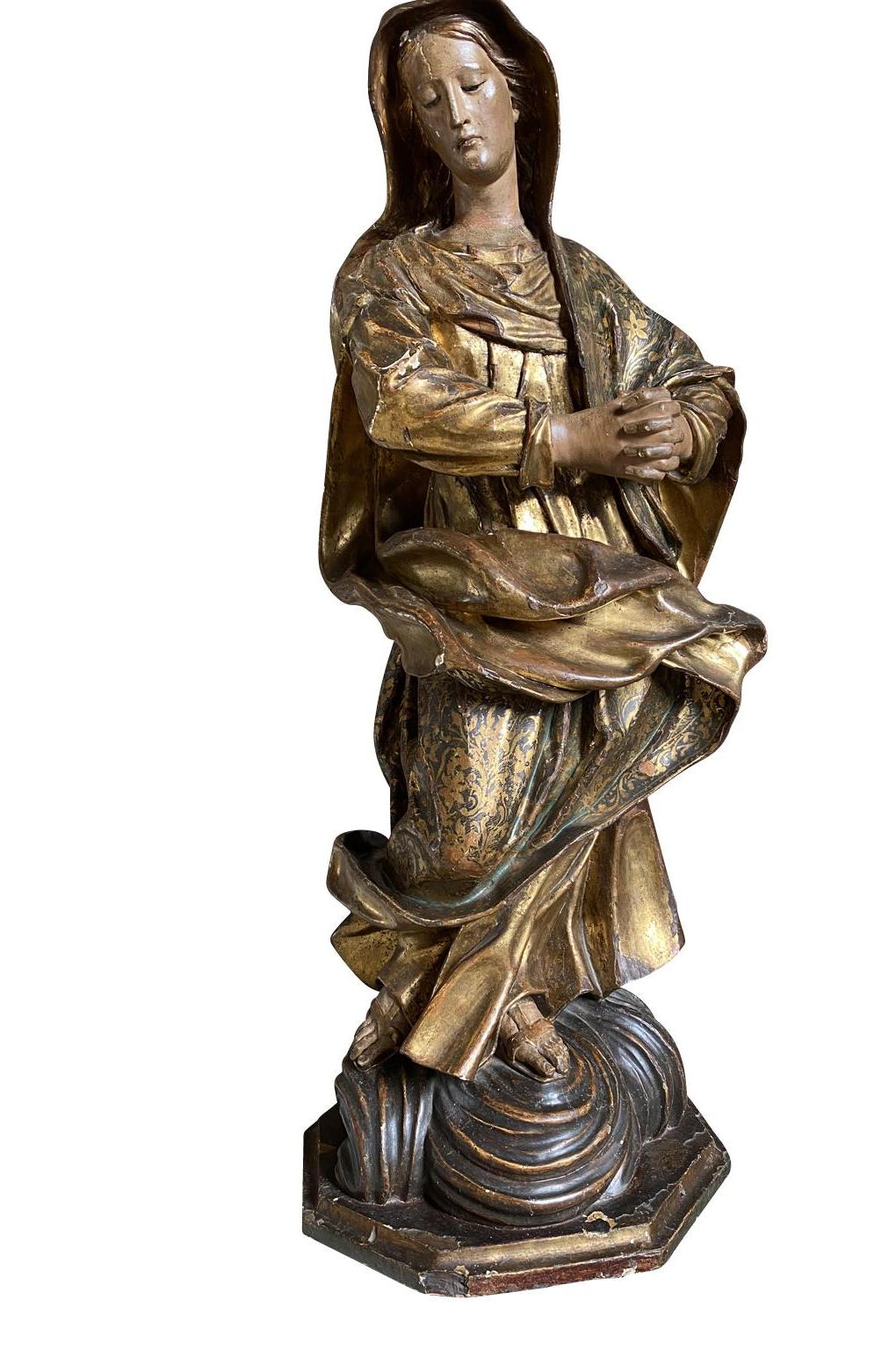 Polychromed 17th Century Italian Statue of the Madonna