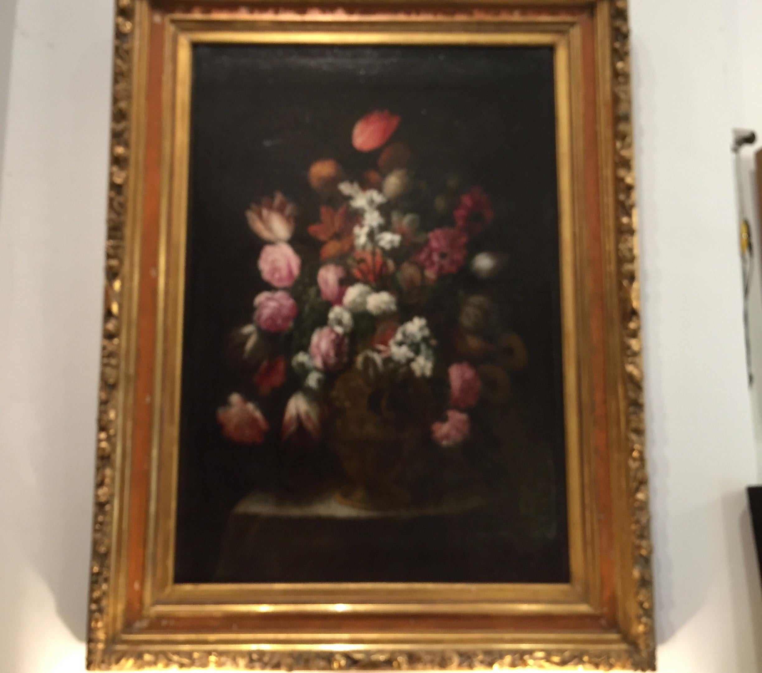  Italian 17th Century Flowers Still Life Lombard School Oil on Canvas Painting 6