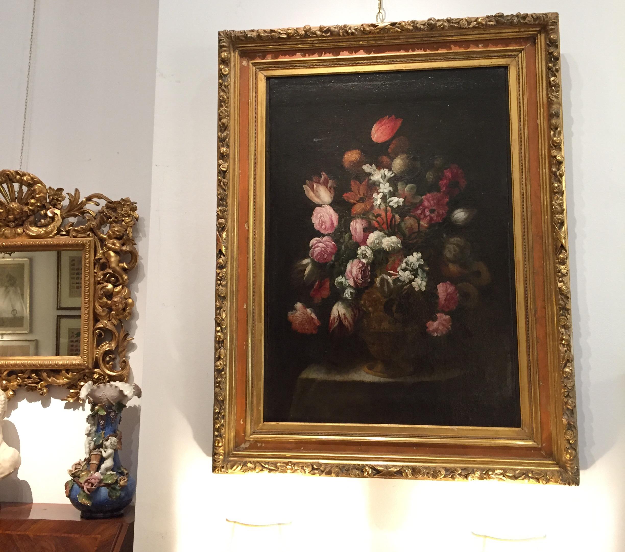  Italian 17th Century Flowers Still Life Lombard School Oil on Canvas Painting 7