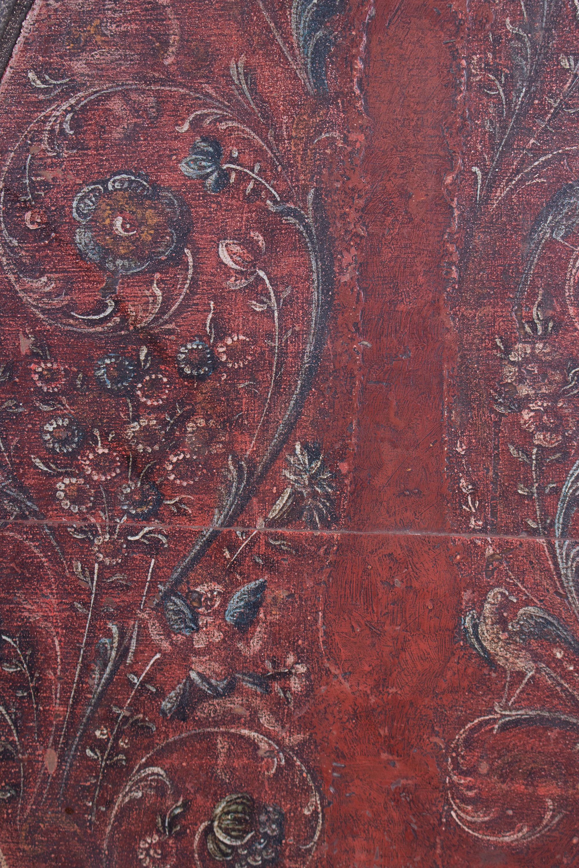 Wood Three-Legged Painted Table with People and Flower Motifs, 17th Century, Italian