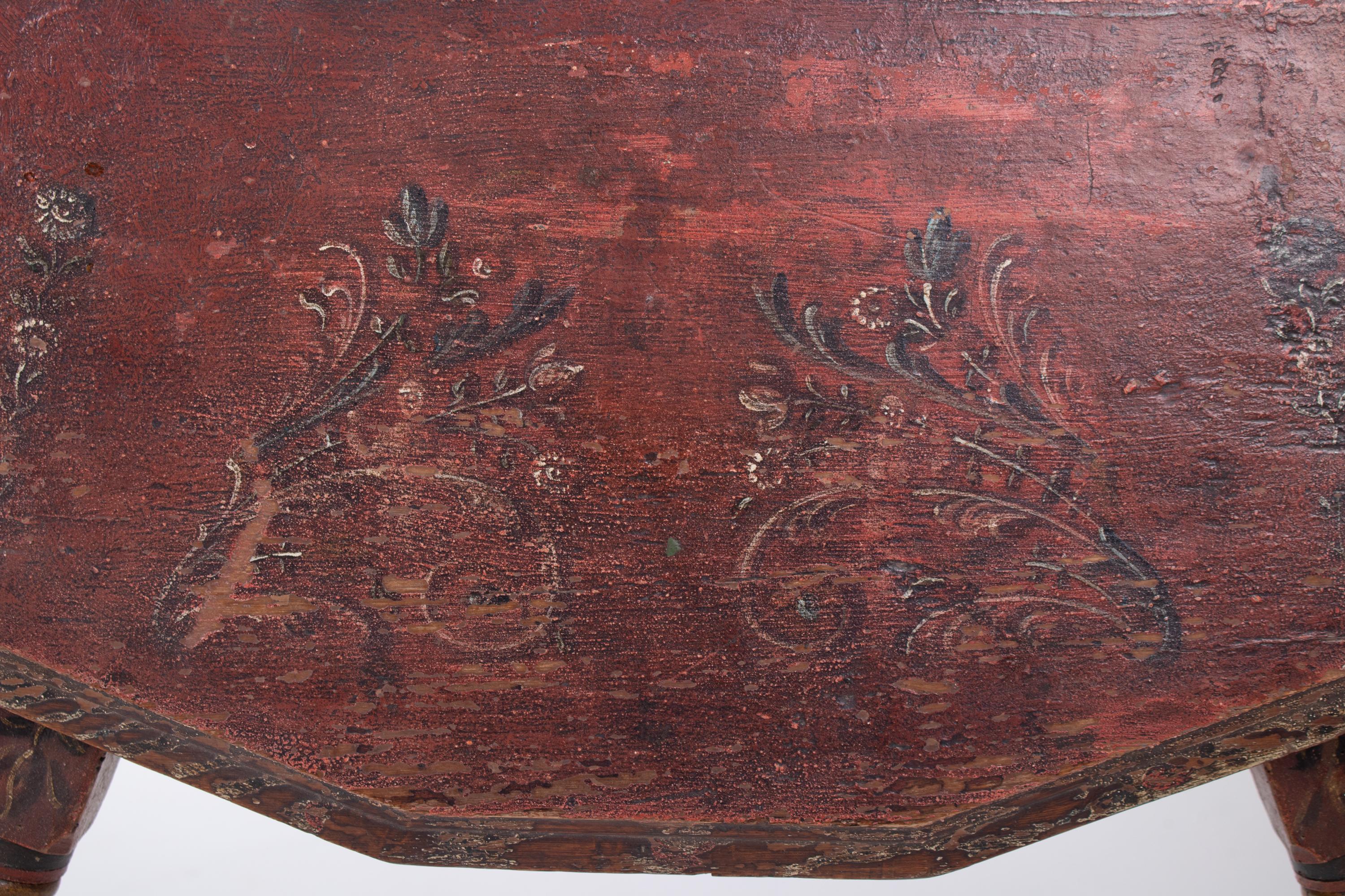 Three-Legged Painted Table with People and Flower Motifs, 17th Century, Italian 3