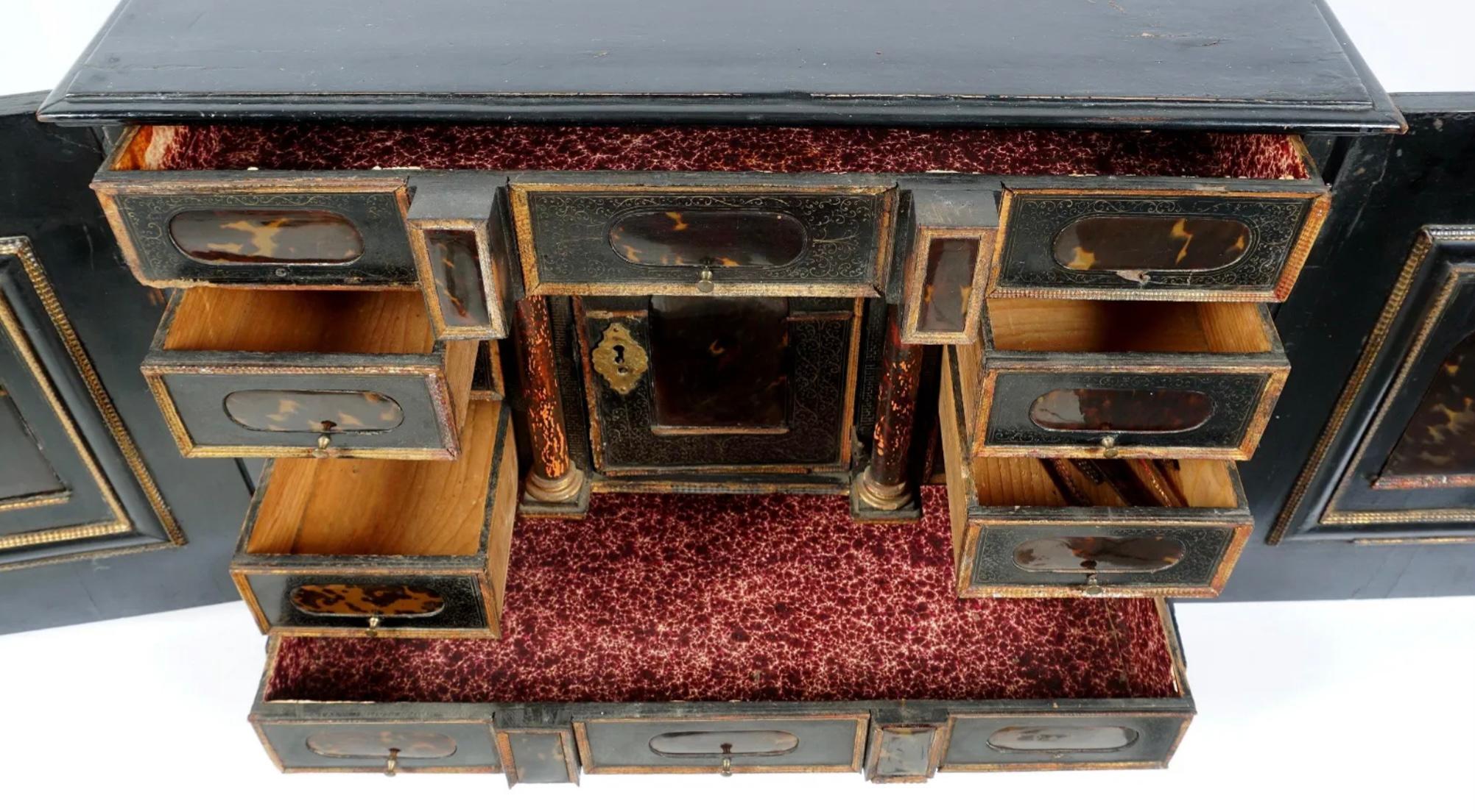 17th Century Italian Tortoiseshell Table Cabinet In Fair Condition For Sale In Bradenton, FL