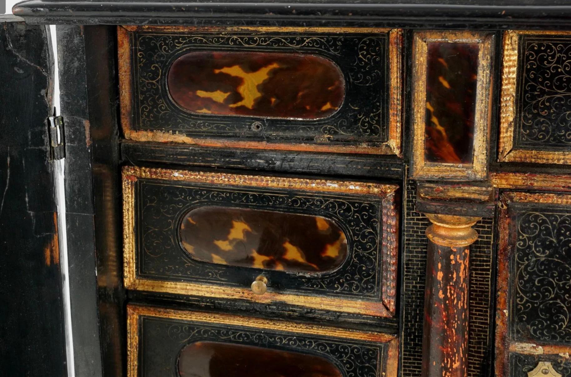 18th Century and Earlier 17th Century Italian Tortoiseshell Table Cabinet For Sale