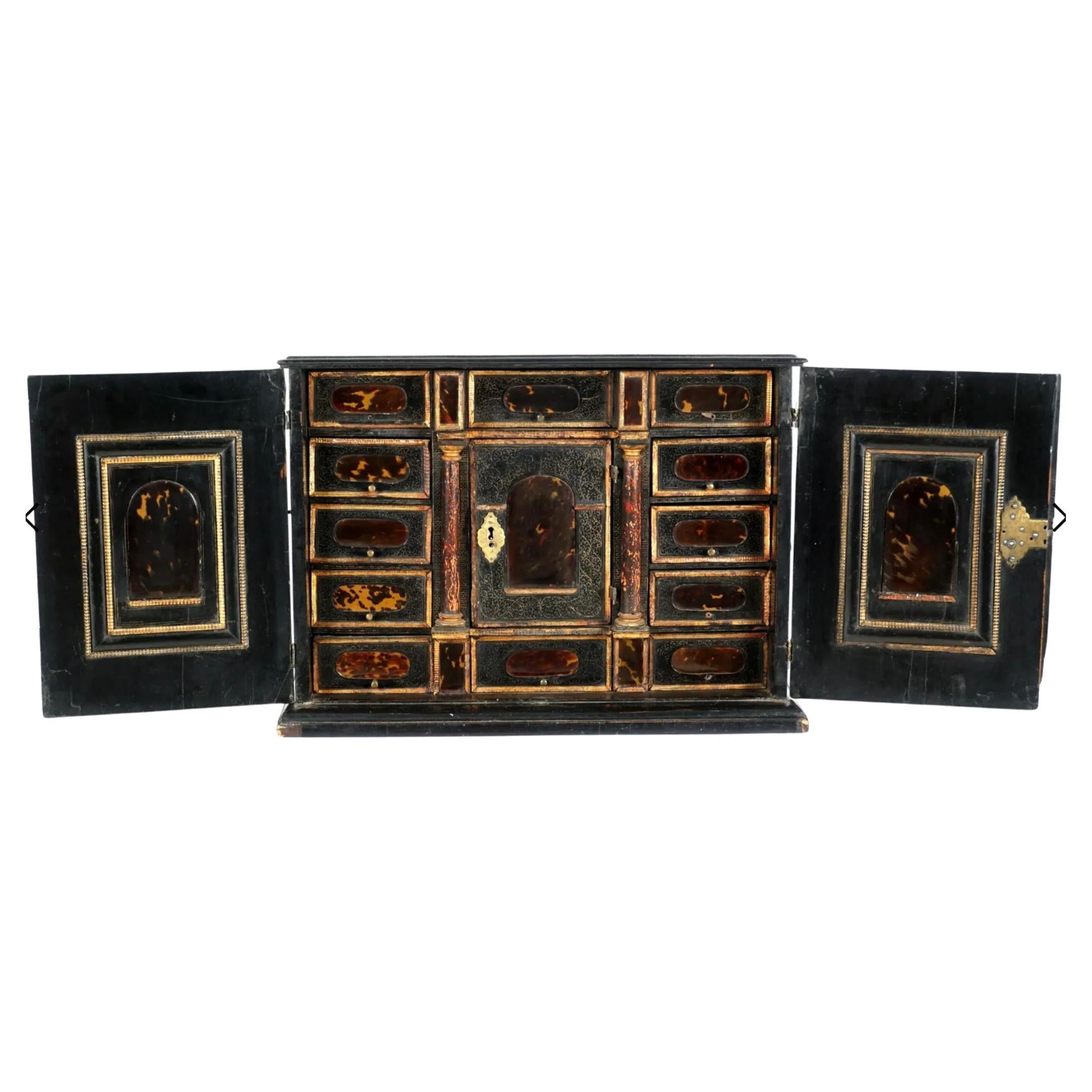17th Century Italian Tortoiseshell Table Cabinet For Sale
