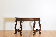 17th Century Italian Trestle Form Walnut Scantonata Console with One Drawer