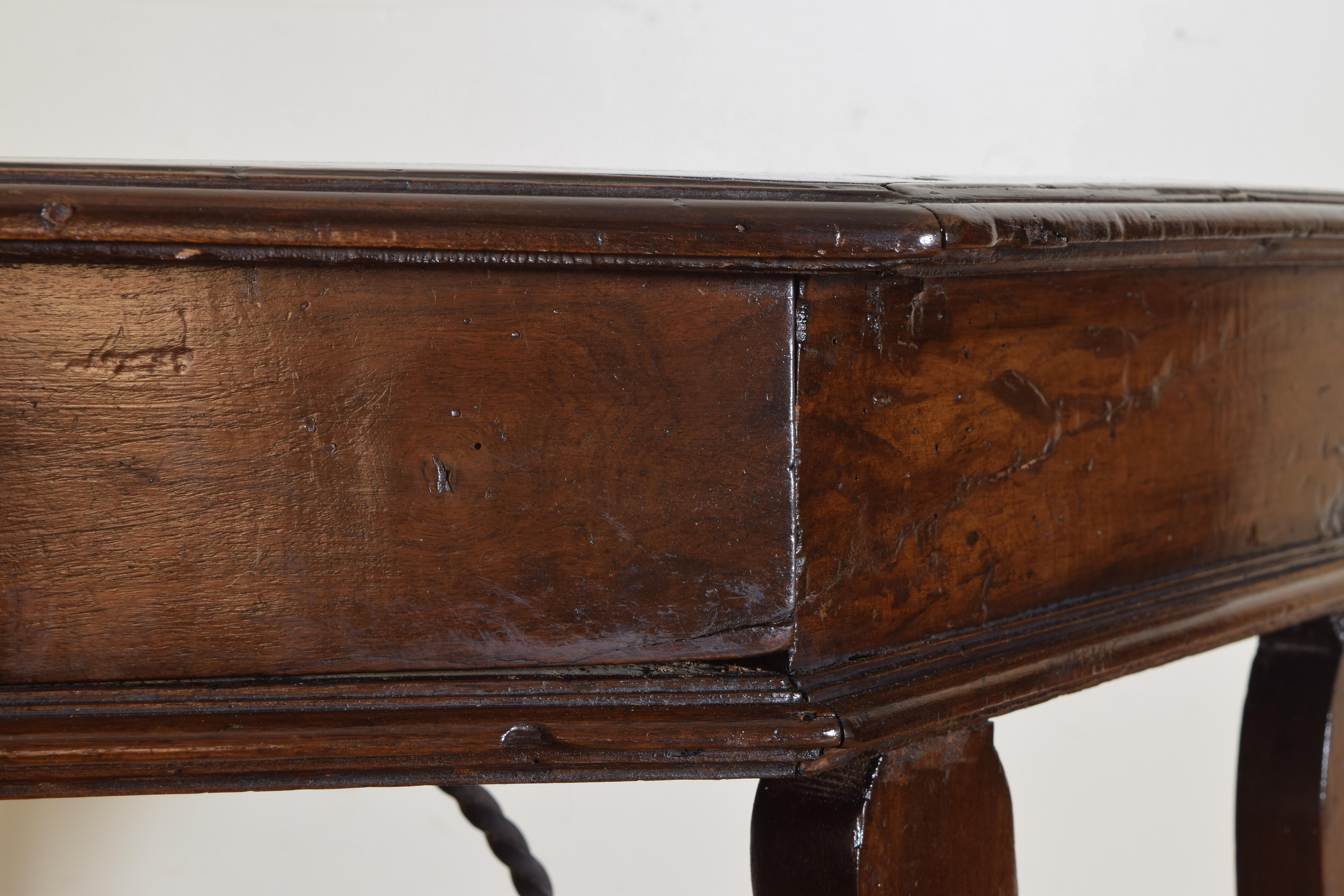 17th Century Italian Trestle Form Walnut Scantonata Console with One Drawer 1