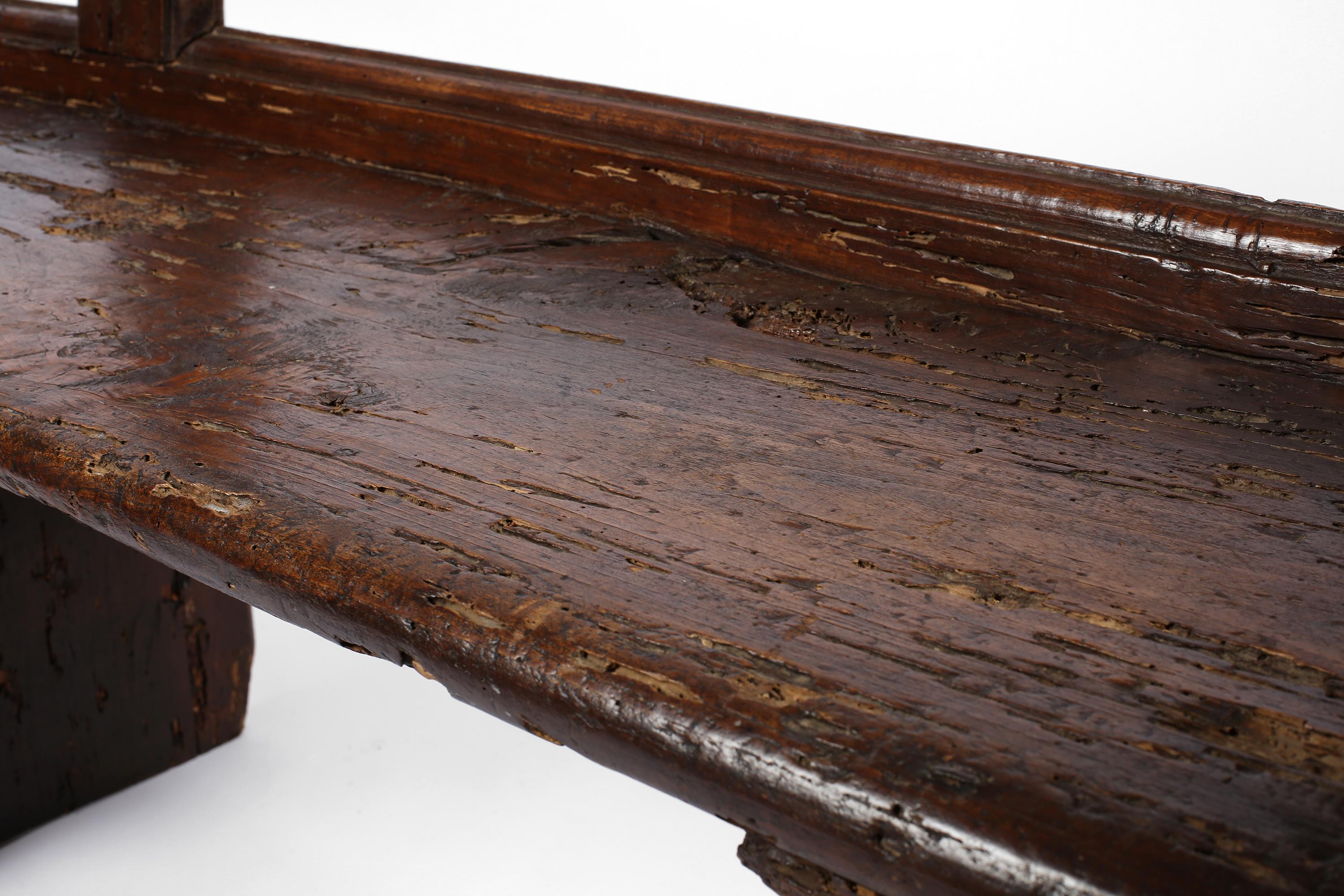 17th Century Italian Tuscan Walnut Rustic Wabi-Sabi Bench For Sale 6